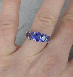 Superb 14 Carat White Gold and Five Tanzanite Ring