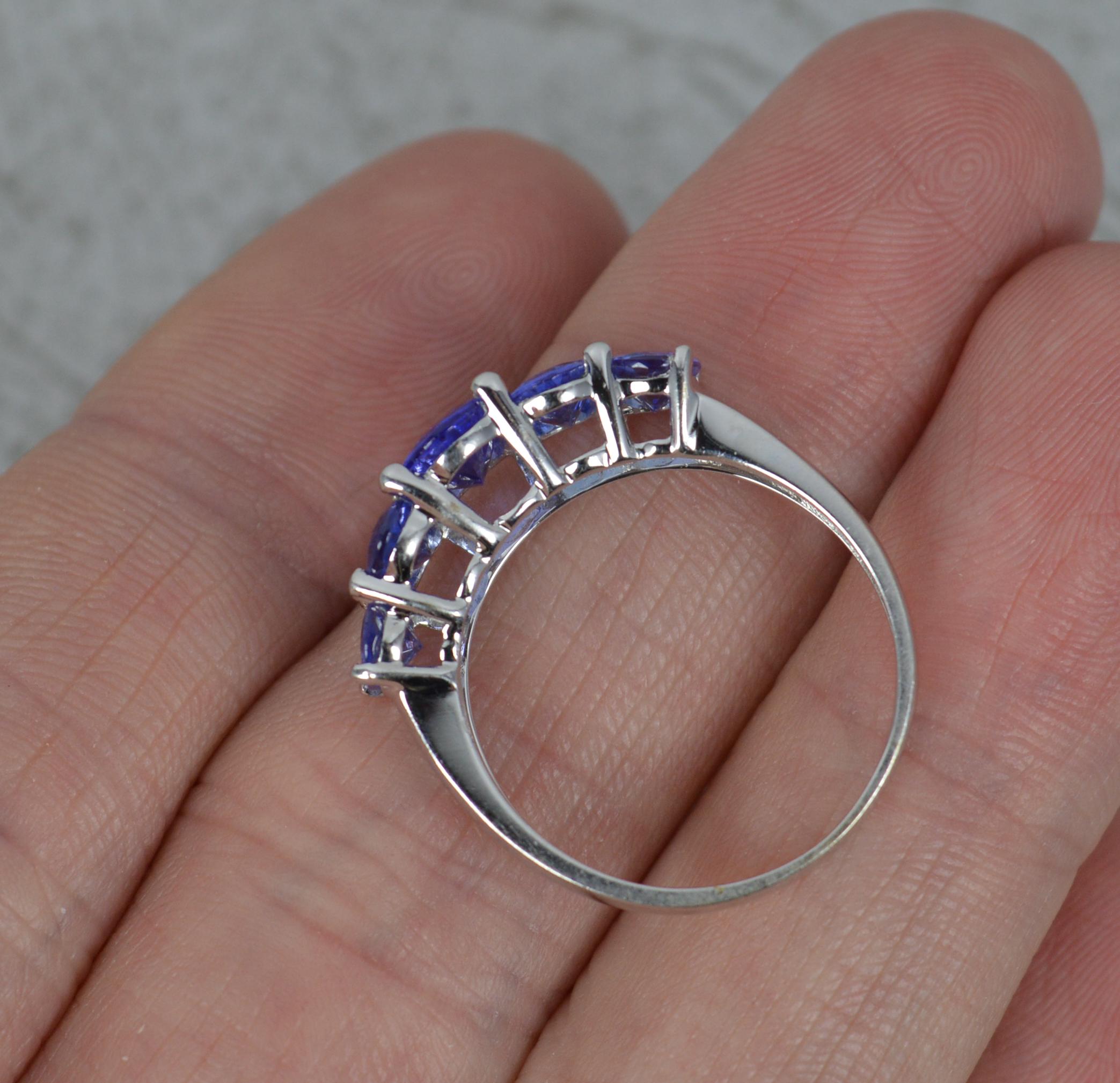 Contemporary Superb 14 Carat White Gold and Five Tanzanite Ring
