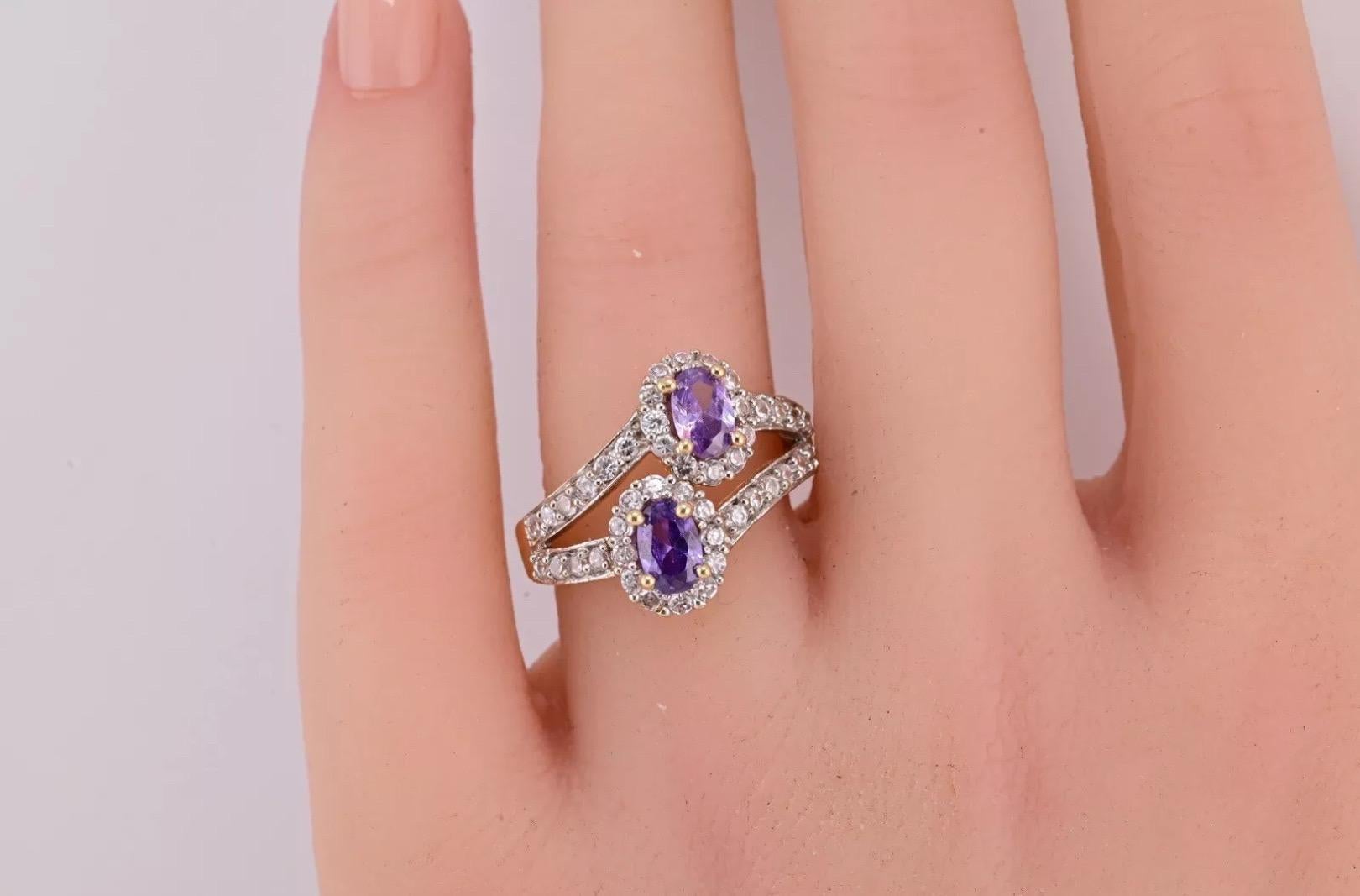 Superb 14K Yellow Gold Amethyst & White Stone Ring 1
