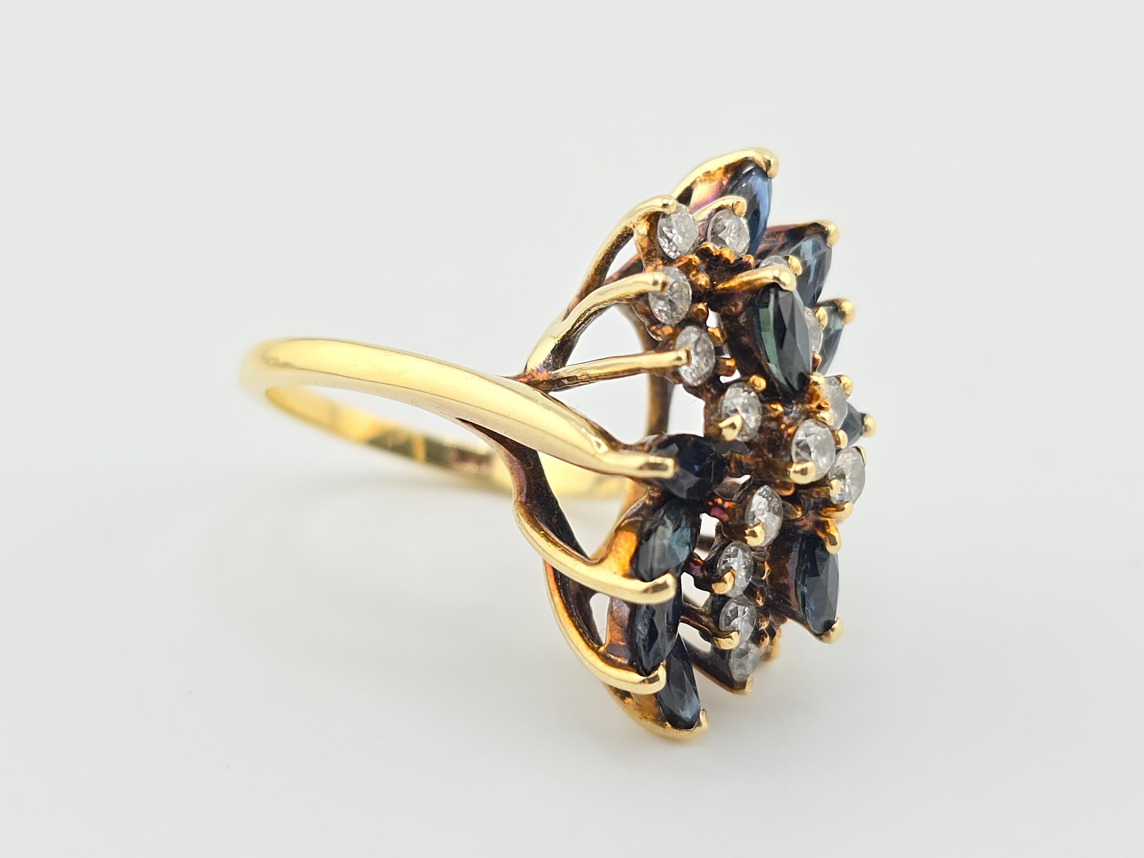 Superb 14K Yellow Gold Diamond & Sapphire Ring  For Sale 3