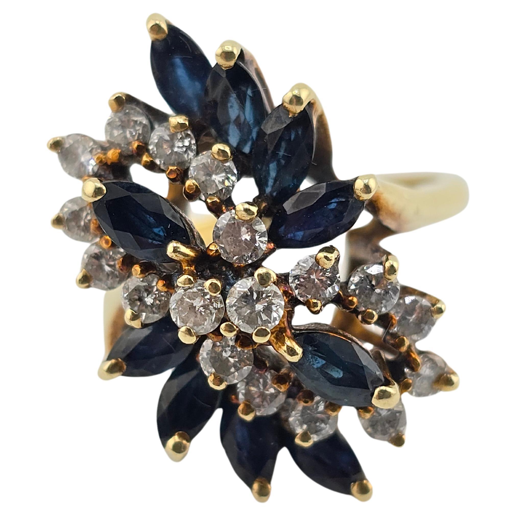 Superb 14K Yellow Gold Diamond & Sapphire Ring  For Sale