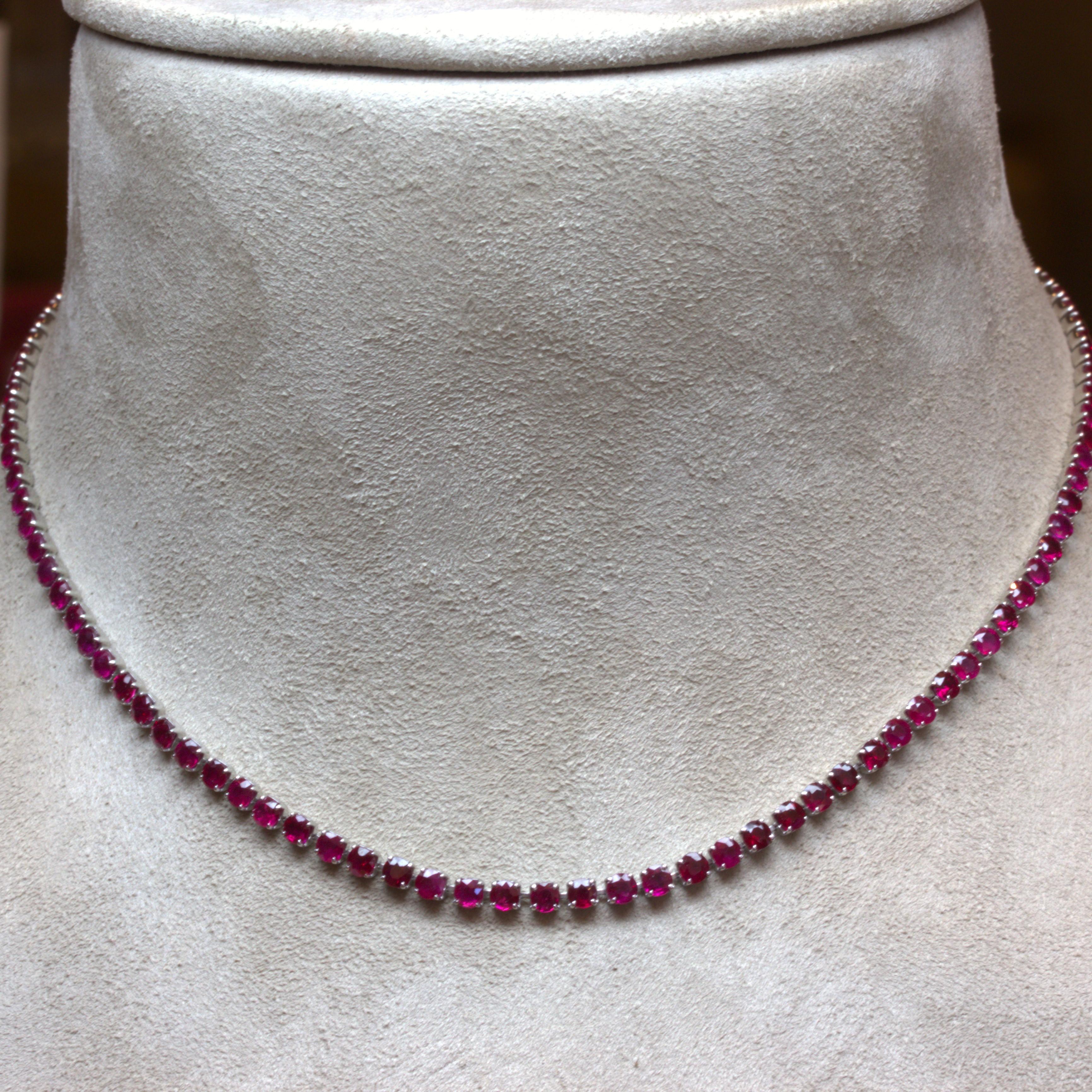 Superb 15.12 Carat Ruby Platinum Tennis Necklace In New Condition For Sale In Beverly Hills, CA