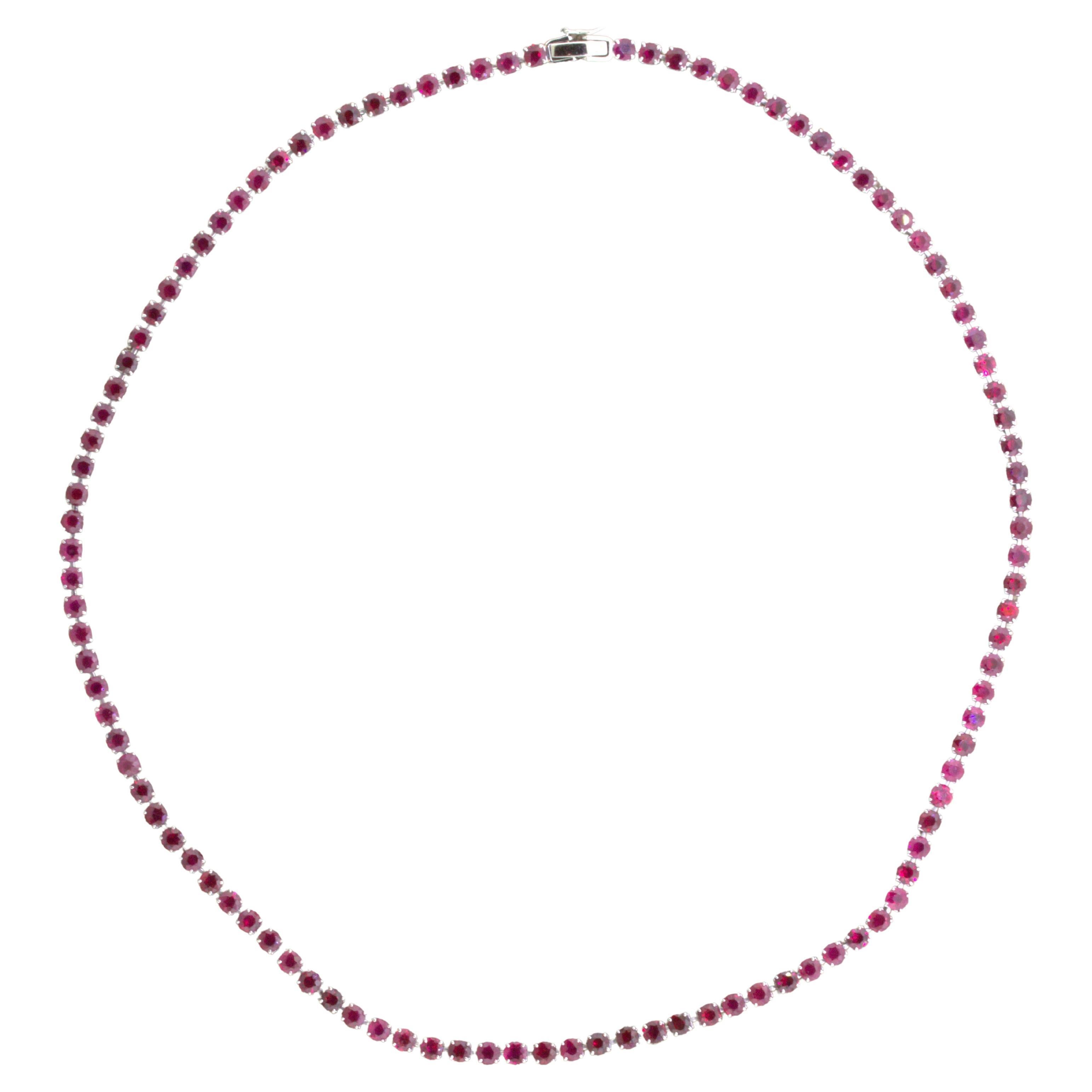 Superbe collier de tennis en platine et rubis de 15,12 carats