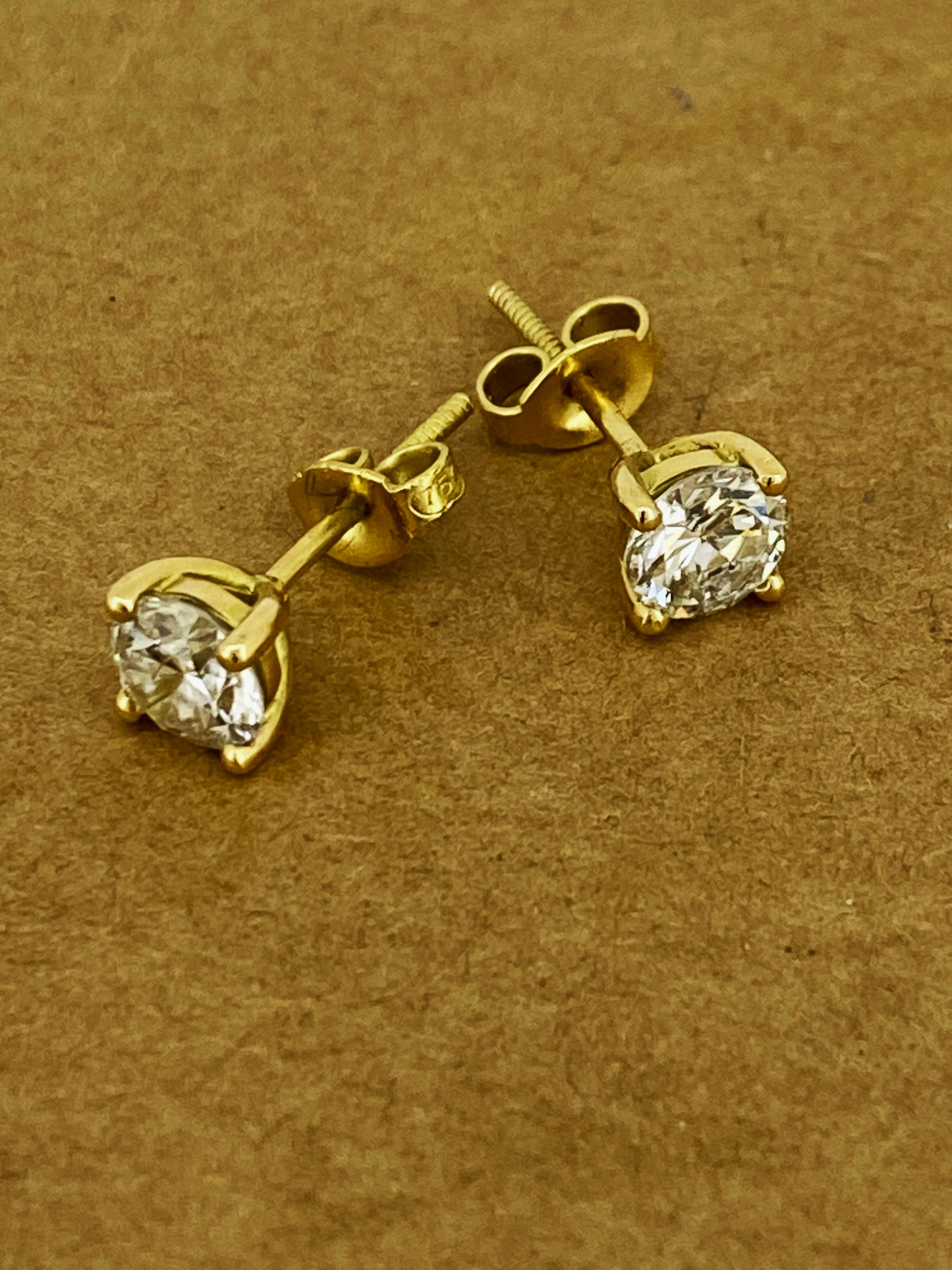 Old European Cut Superb 1.60ct (total) Old-European Cut Diamond Stud Earrings in 18K Yellow Gold
