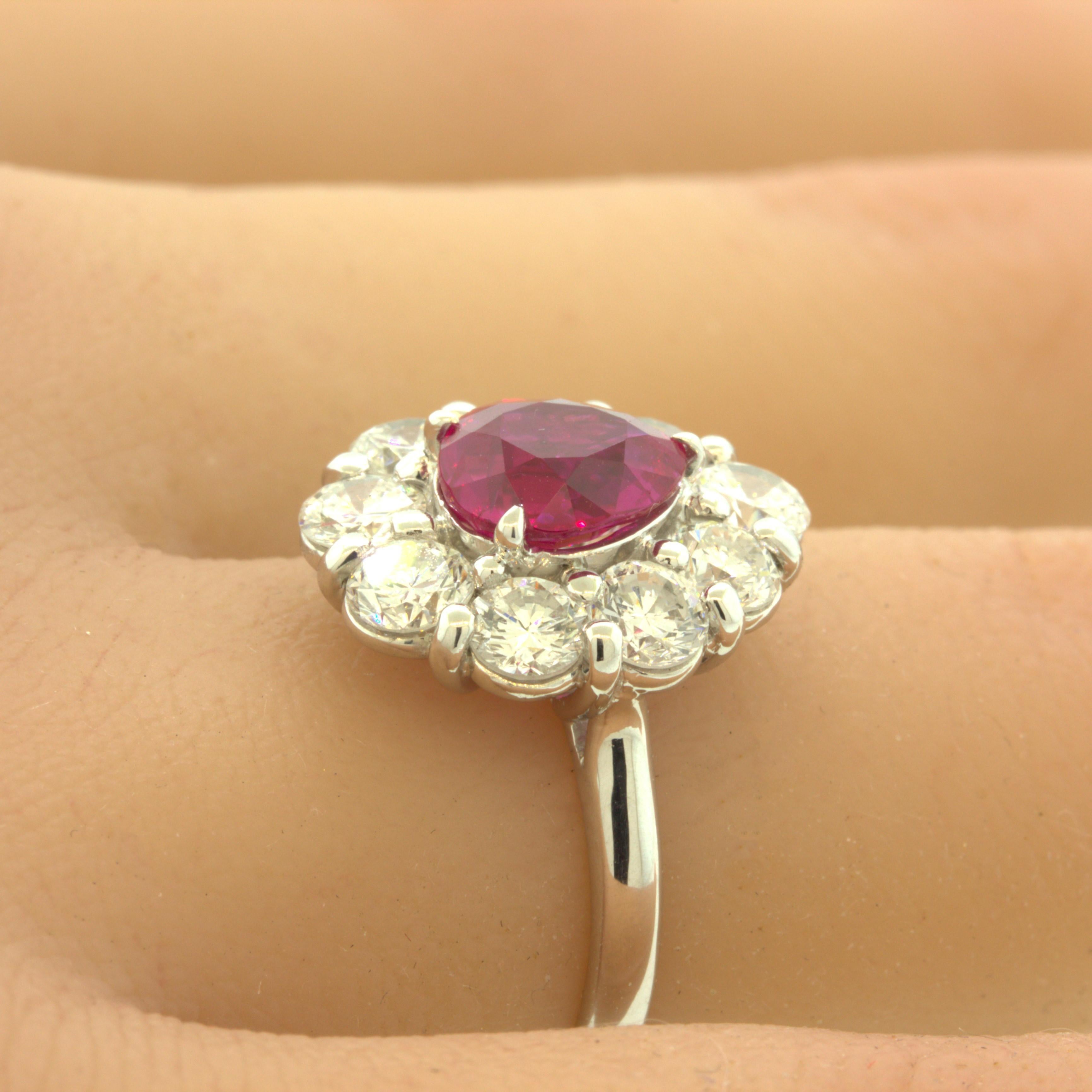 Superb 1.79 Carat Burmese Ruby Diamond Platinum Ring, GIA Certified For Sale 4