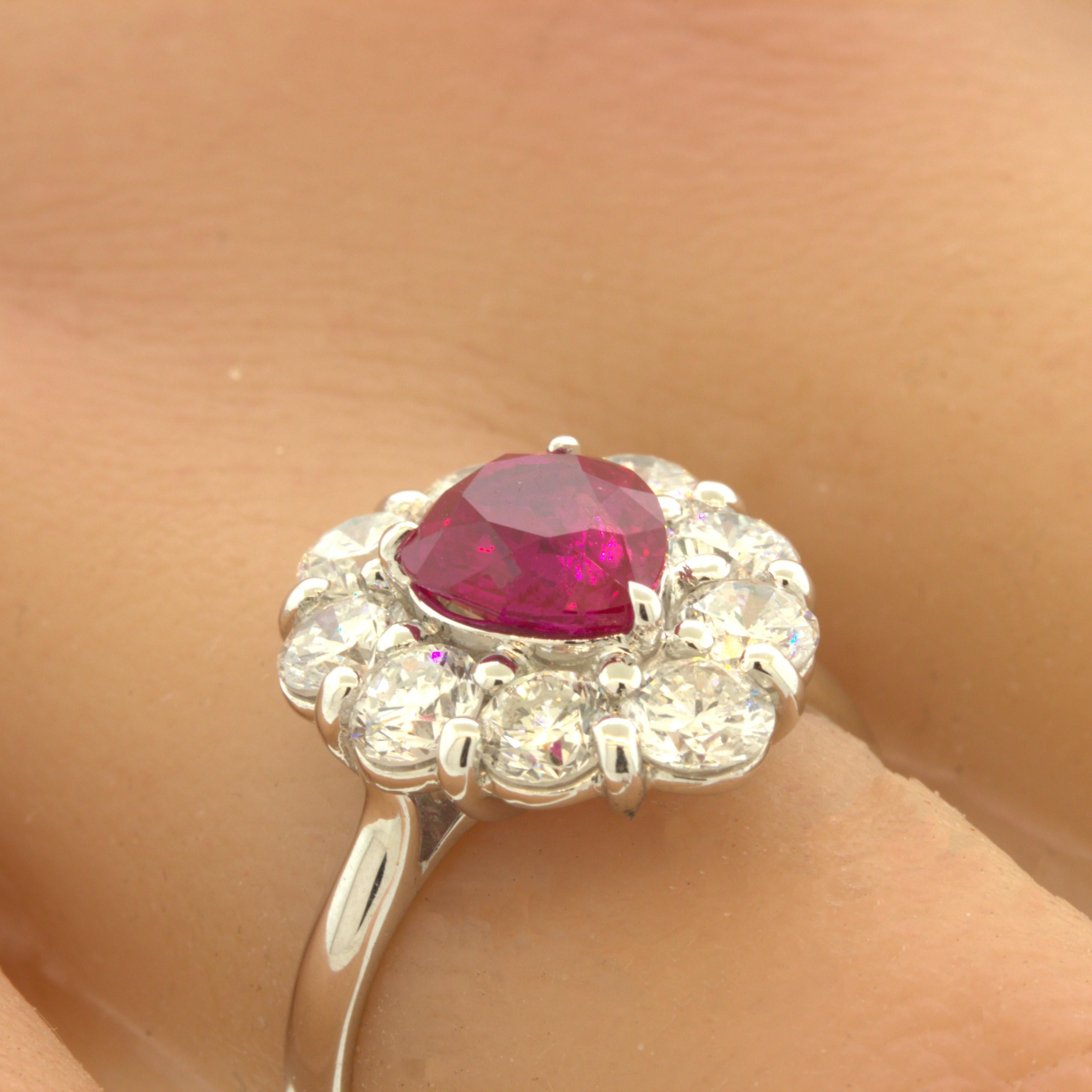 Superb 1.79 Carat Burmese Ruby Diamond Platinum Ring, GIA Certified For Sale 5
