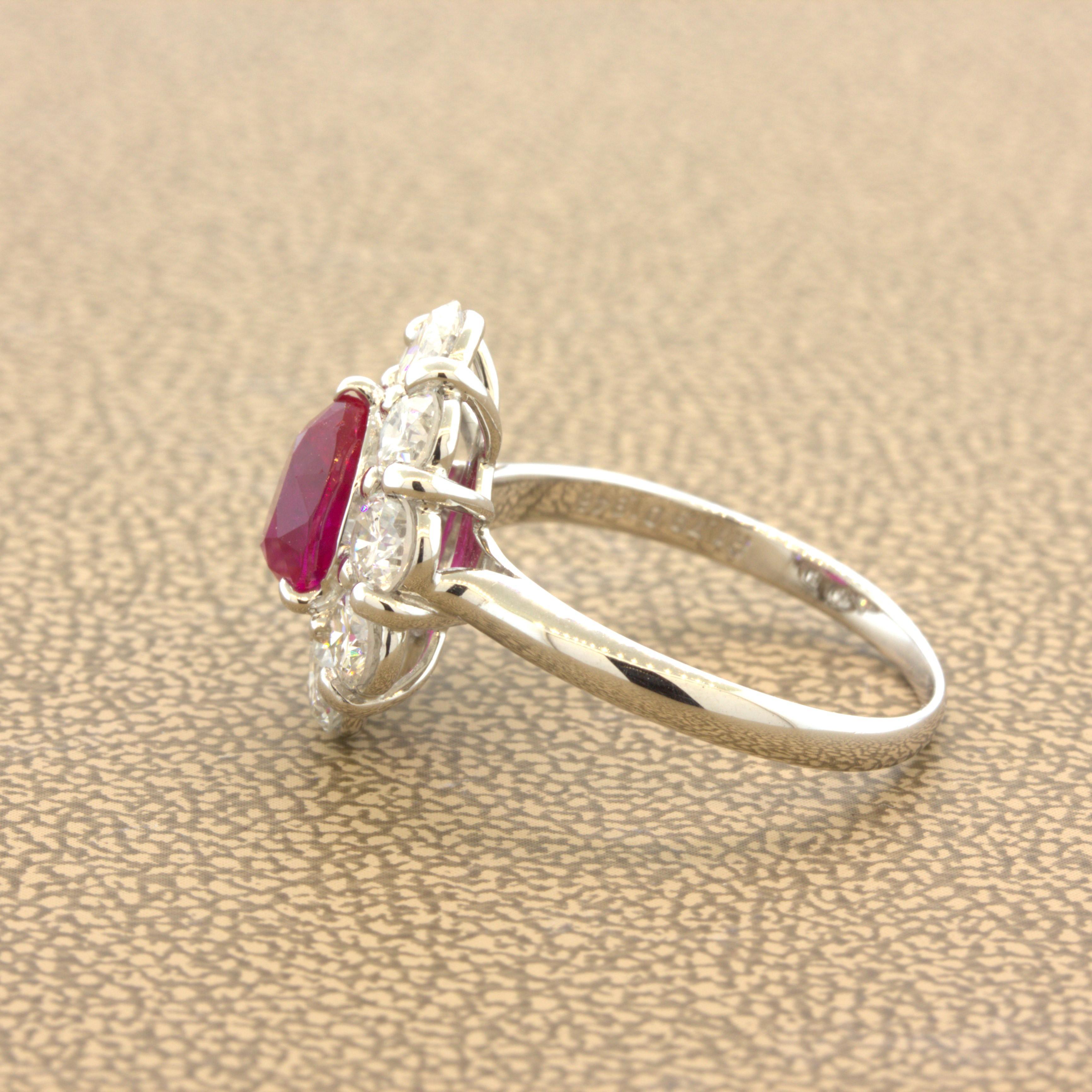 Superb 1.79 Carat Burmese Ruby Diamond Platinum Ring, GIA Certified In New Condition For Sale In Beverly Hills, CA