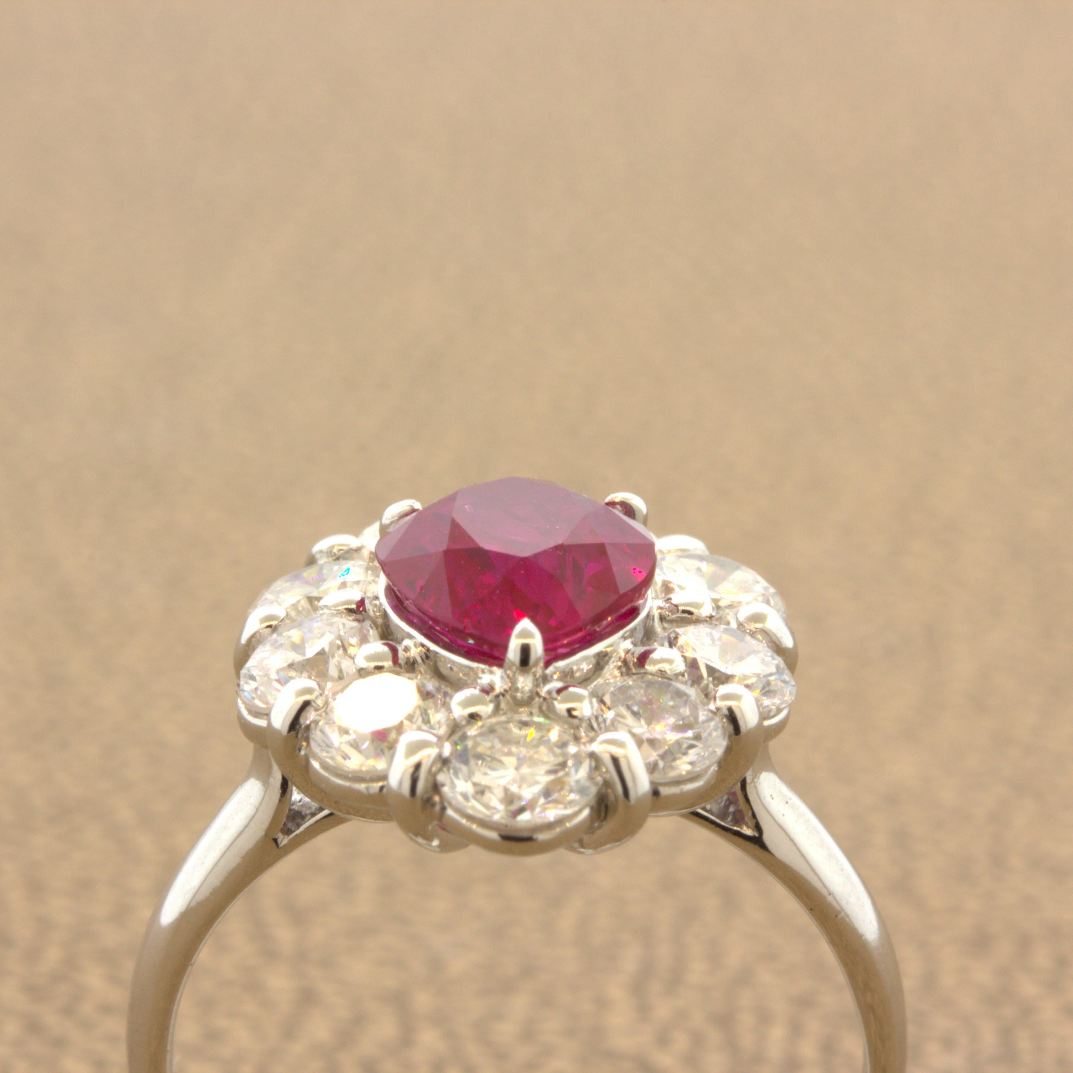 Women's Superb 1.79 Carat Burmese Ruby Diamond Platinum Ring, GIA Certified For Sale
