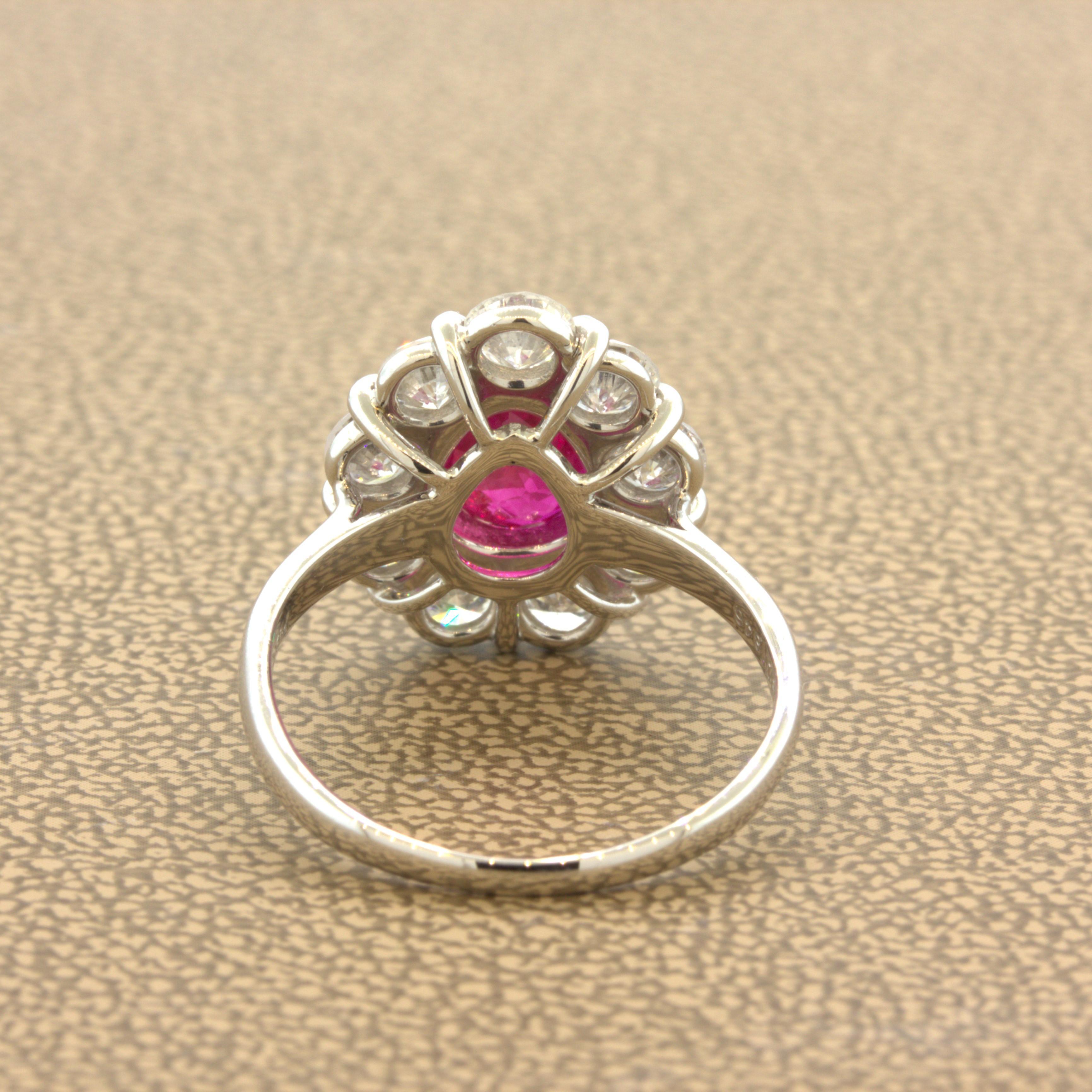 Superb 1.79 Carat Burmese Ruby Diamond Platinum Ring, GIA Certified For Sale 1