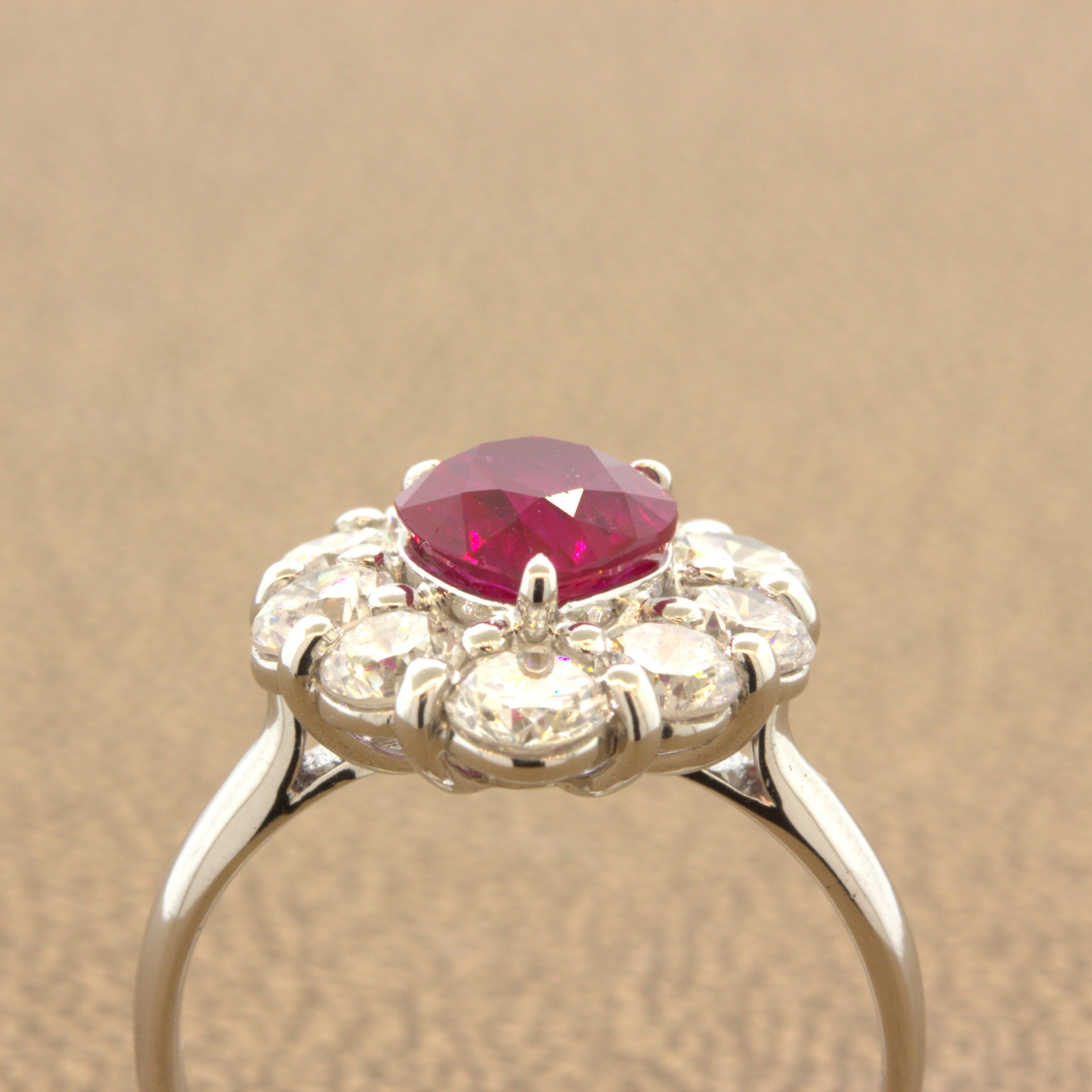 Superb 1.79 Carat Burmese Ruby Diamond Platinum Ring, GIA Certified For Sale 2