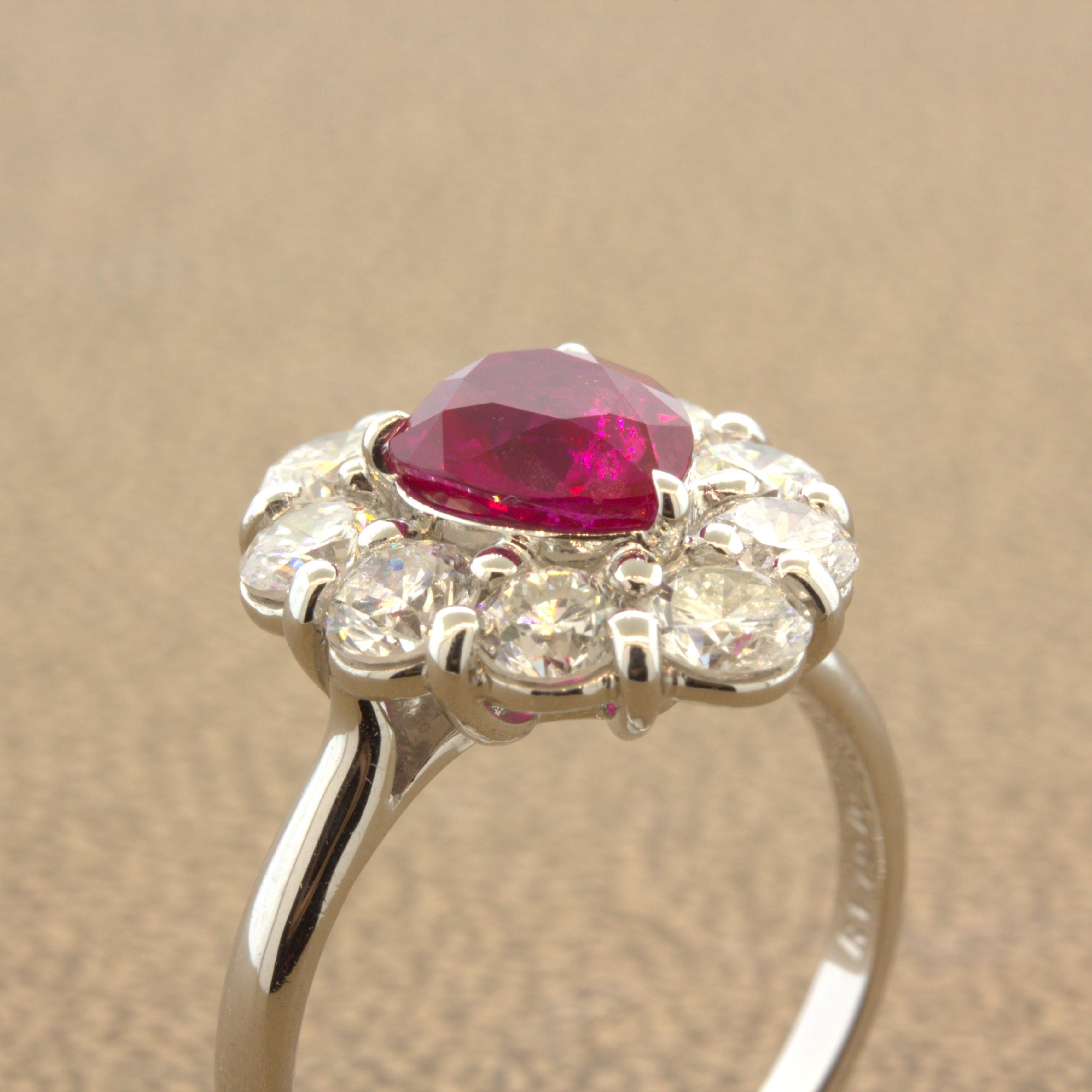 Superb 1.79 Carat Burmese Ruby Diamond Platinum Ring, GIA Certified For Sale 3