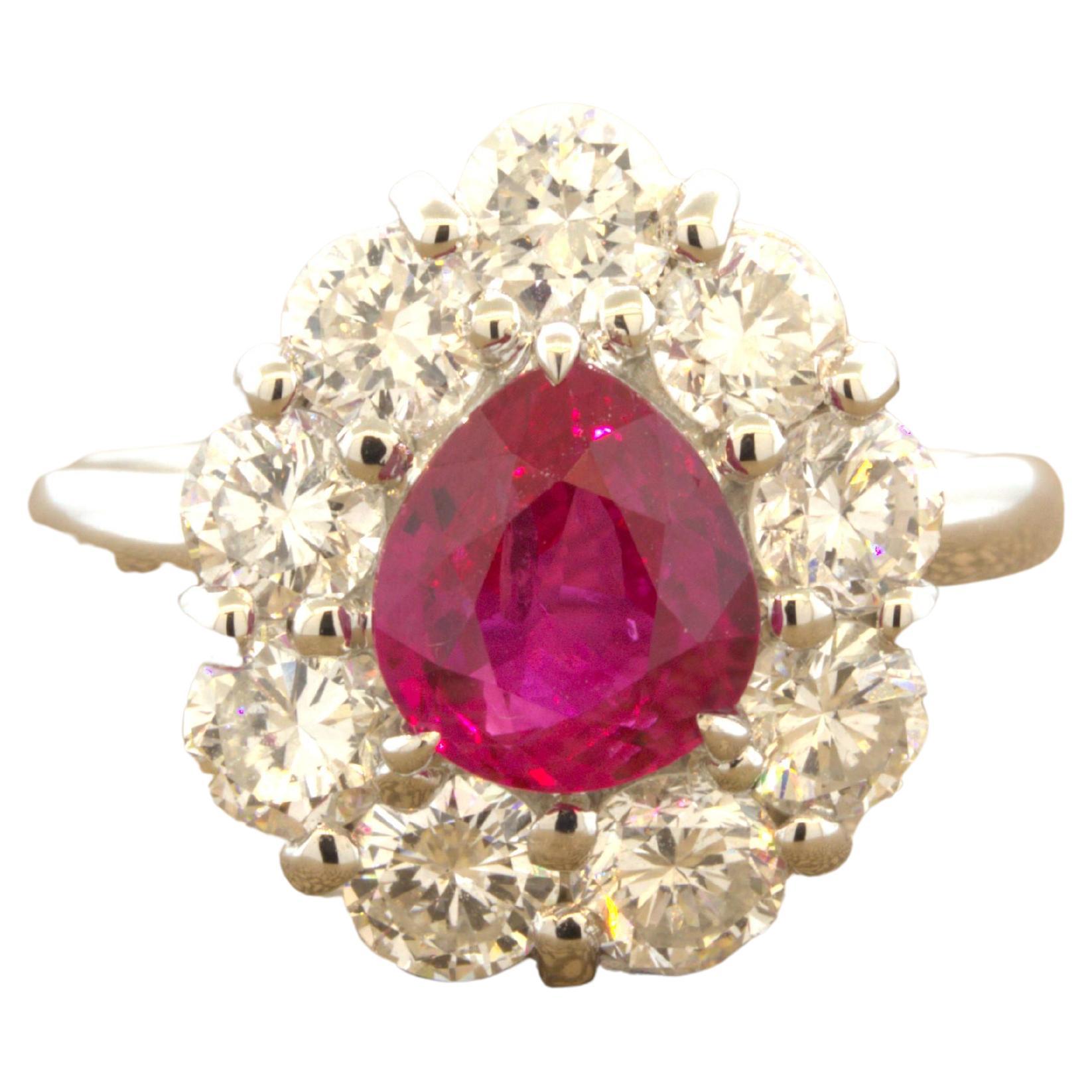 Superb 1.79 Carat Burmese Ruby Diamond Platinum Ring, GIA Certified For Sale