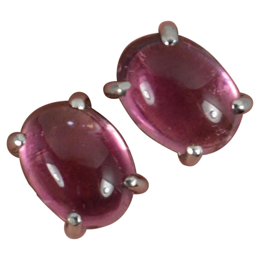 Superb 18 Carat White Gold and Tourmaline Cabochon Solitaire Stud Earrings For Sale