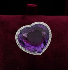 Superb 18.20 Carat Hearth Amethyst .50 Carat Diamond F/VVS One Off Italian Ring