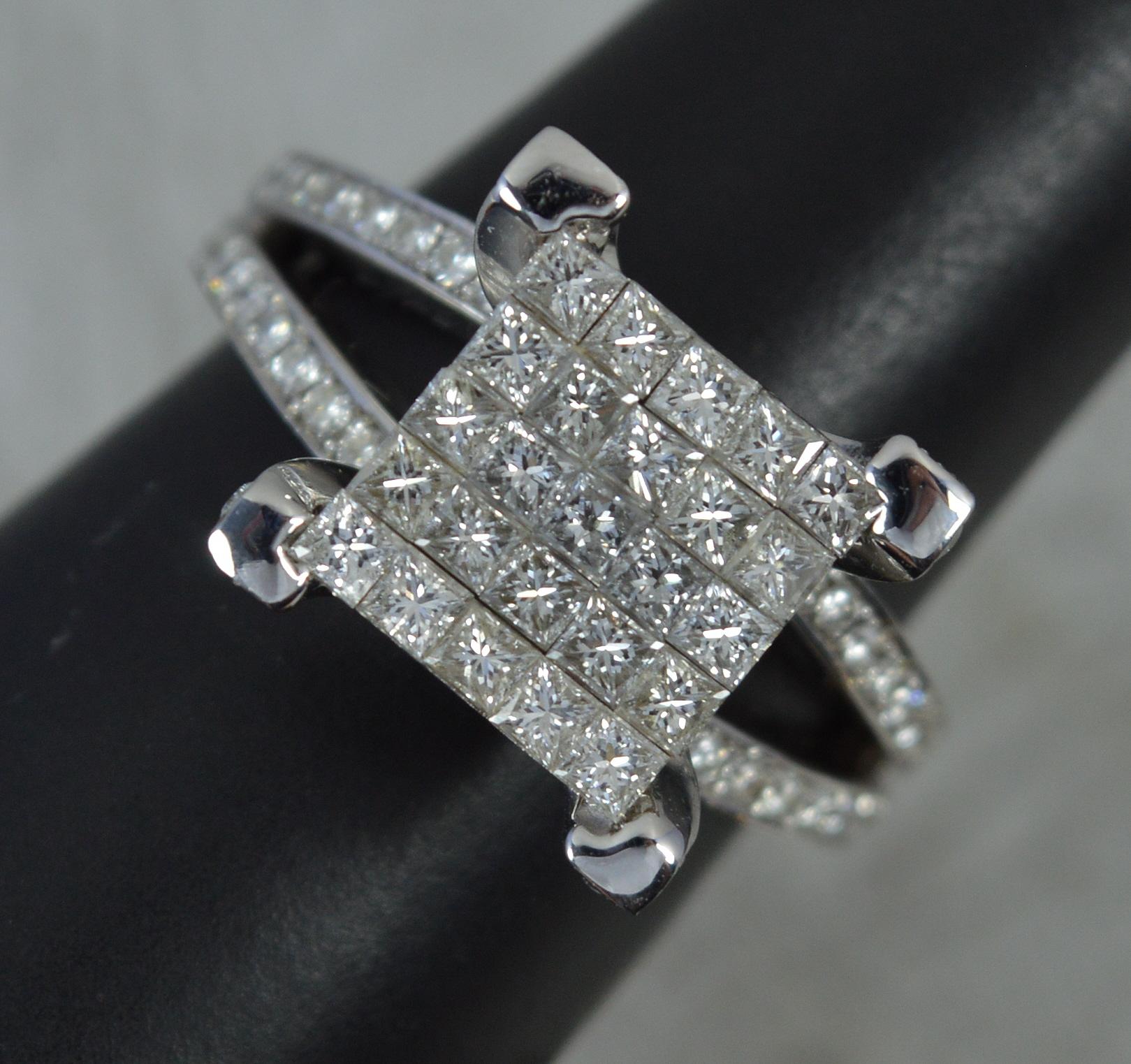 Superb 18ct White Gold and 2.25ct Diamond Cluster Statement Ring For Sale 7