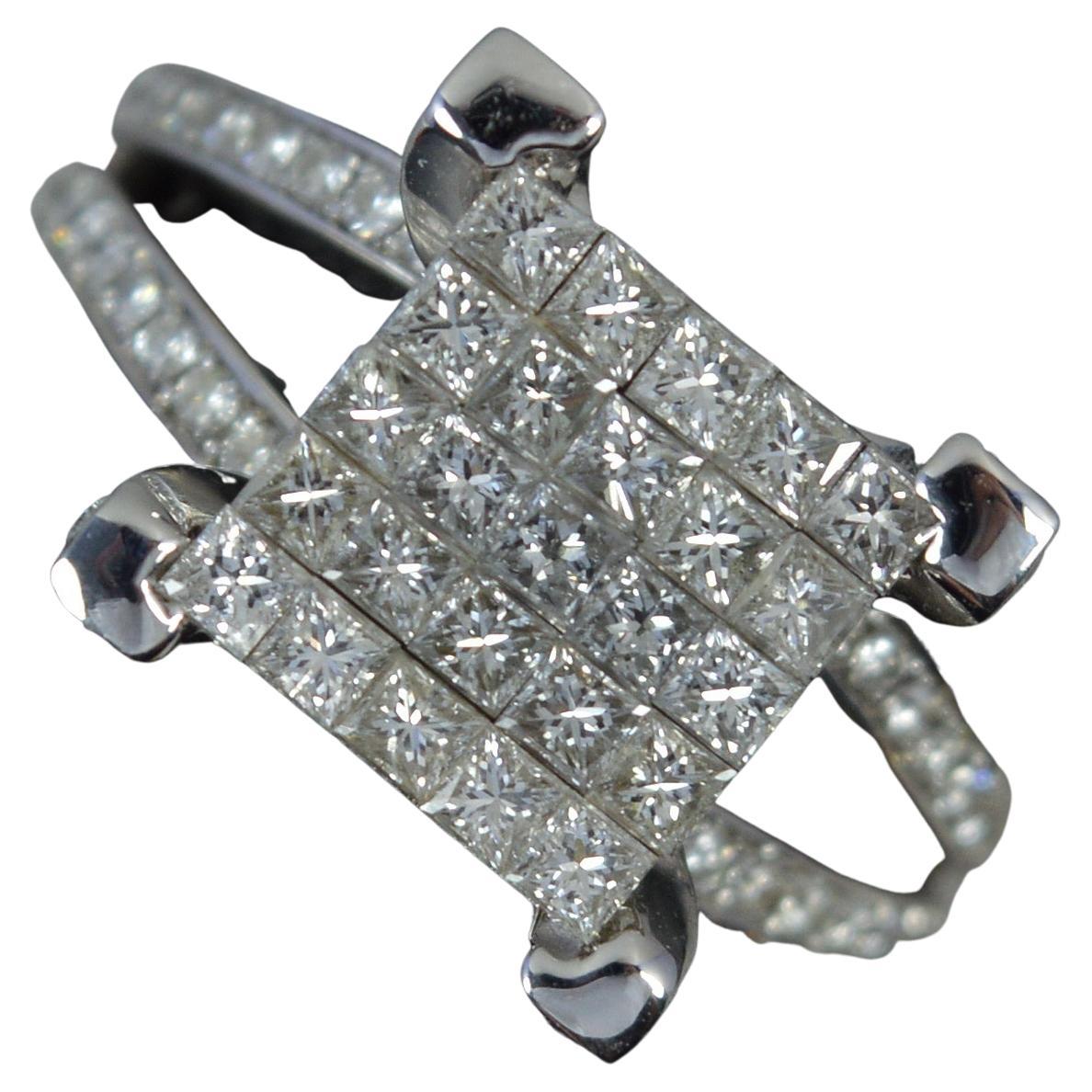 Superb 18ct White Gold and 2.25ct Diamond Cluster Statement Ring For Sale