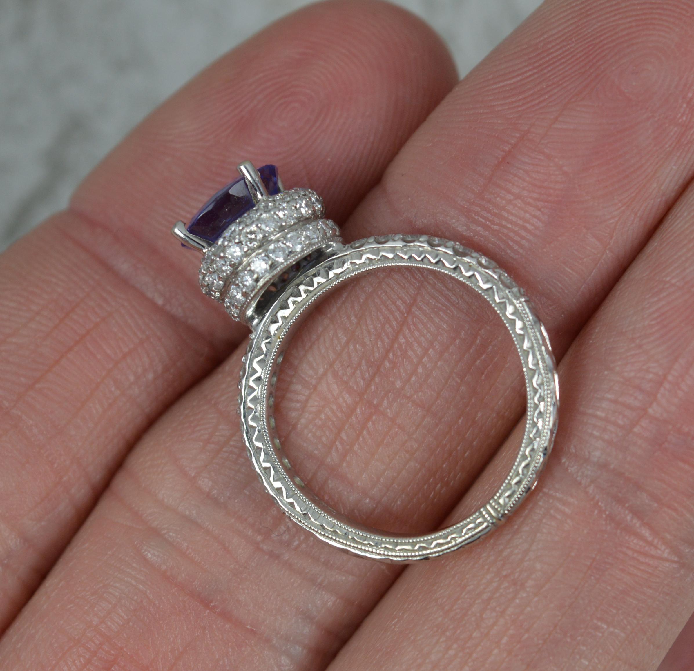 Contemporary Superb 18ct White Gold Tanzanite and 0.75ct Diamond Halo Engagement Ring