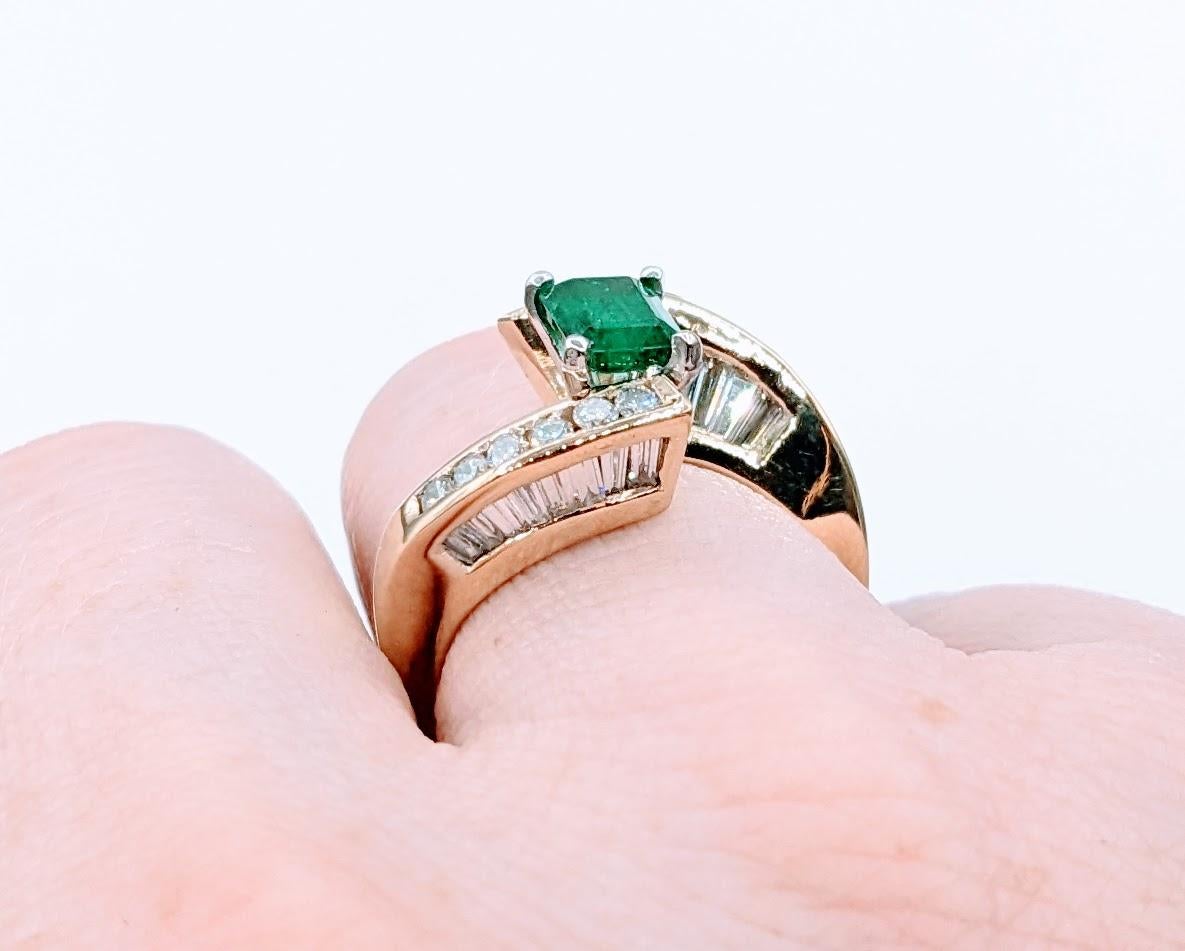 Contemporary Superb 18k Emerald and Diamond Bypass Ring For Sale