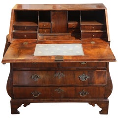 Superb 18th Century George 11 Burr Walnut Bombe Drop Front Writing Desk Bureau