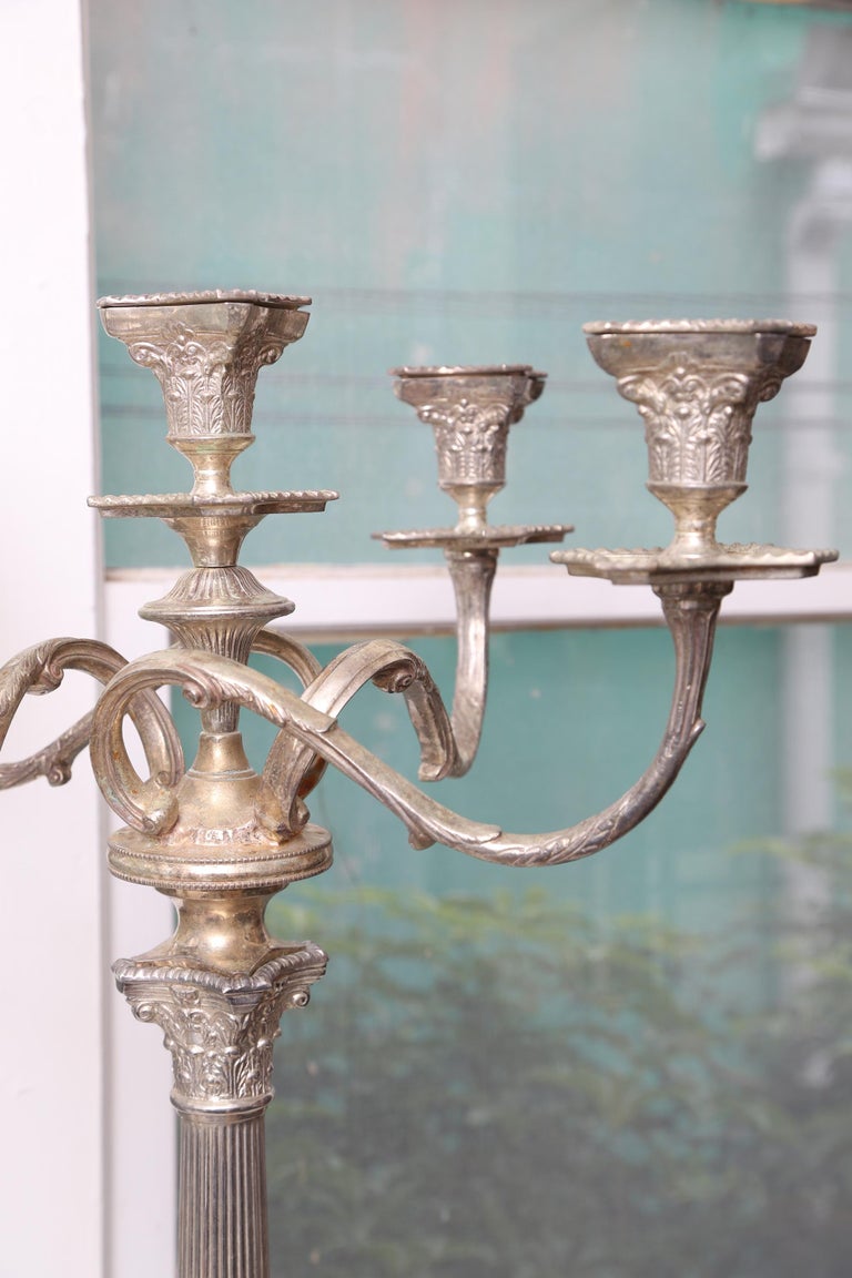 Superb 1900s English Pair of Antique Silver Plated Candelabras at 1stDibs