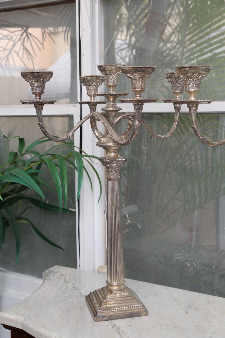 Superb 1900s English Pair of Antique Silver Plated Candelabras at 1stDibs