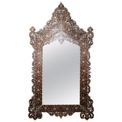 Antique Superb 1900s Syrian Mirror Inlaid with Mother-of-Pearl and Camel Bone