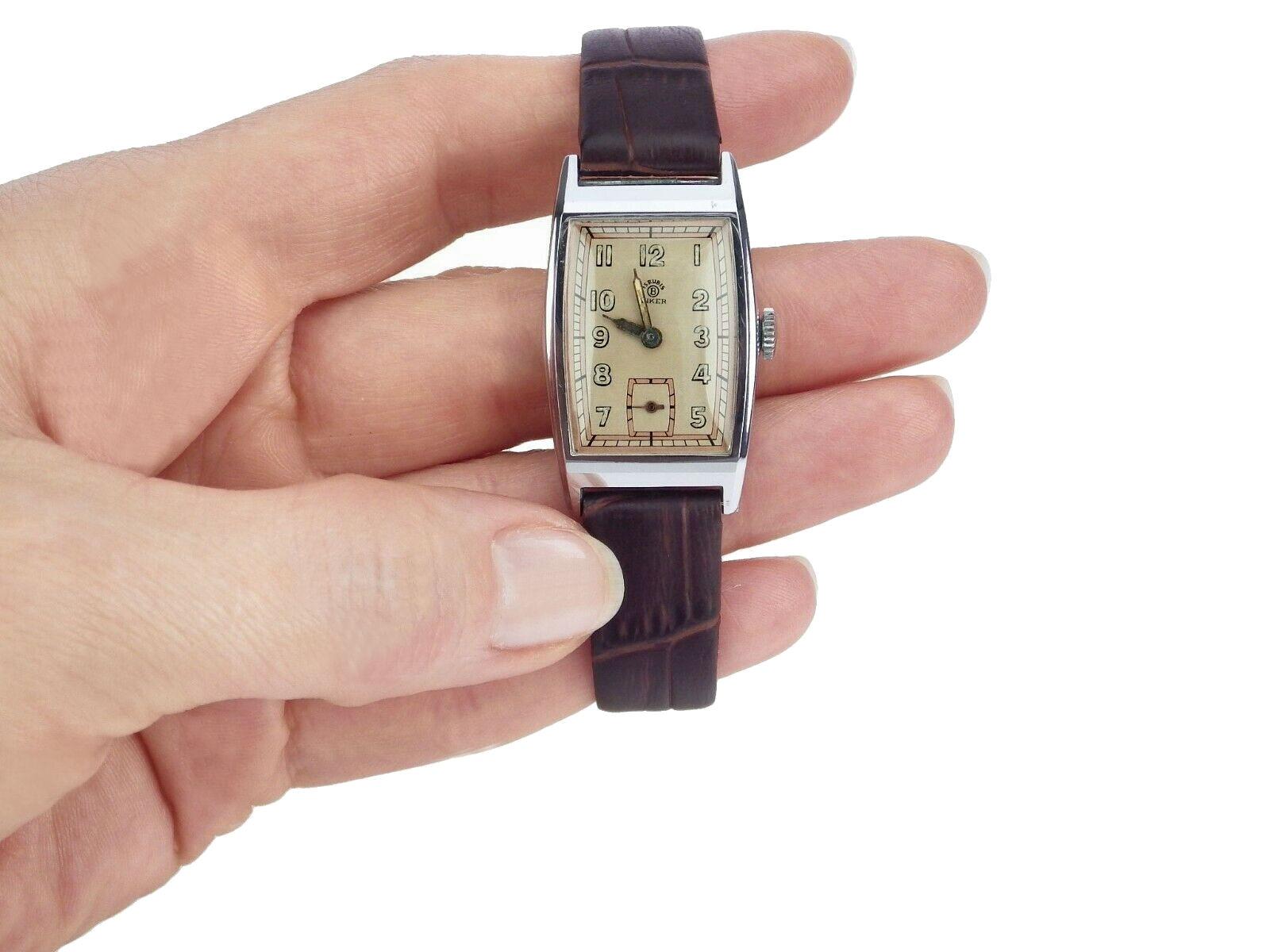 Superb 1930s Art Deco Gents Wristwatch by Watchmakers Anker, Newly Serviced In Good Condition In Westward ho, GB