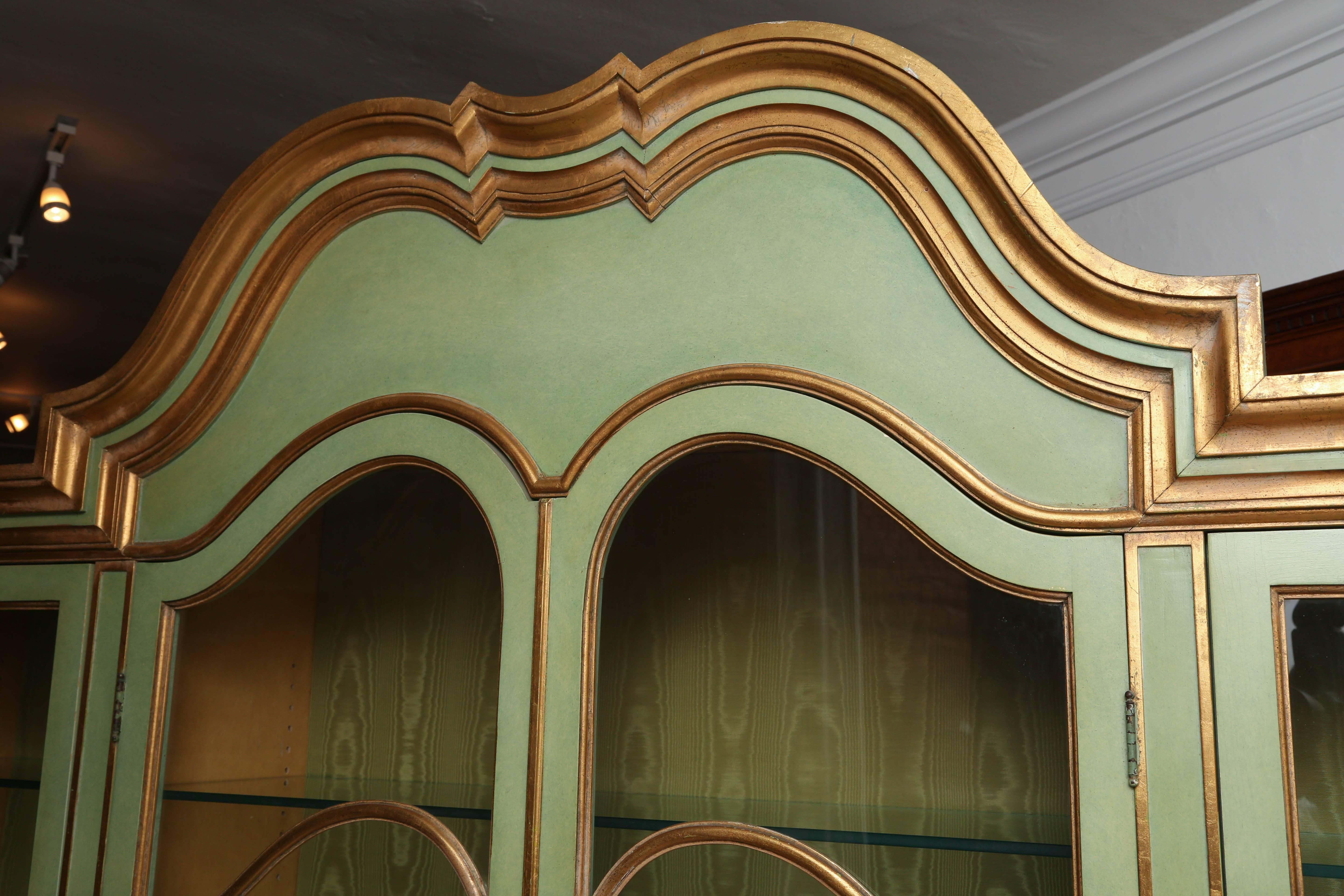 Mid-20th Century Superb 1950s Italian Baroque Style Parcel Gilt Green Painted Cabinet