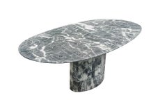 Superb 1980s Italian Gray & White Exotic Marble Table Oval Top Segment Base