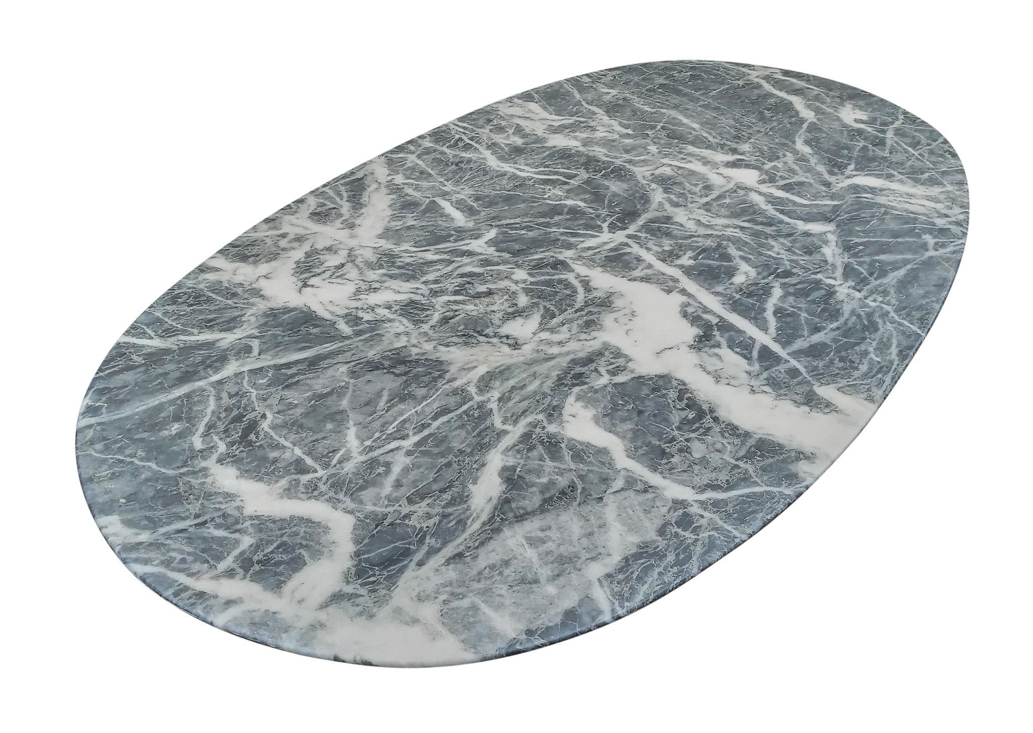 Post-Modern Superb 1980s Italian Gray & White Exotic Marble Table Oval Top Segment Base