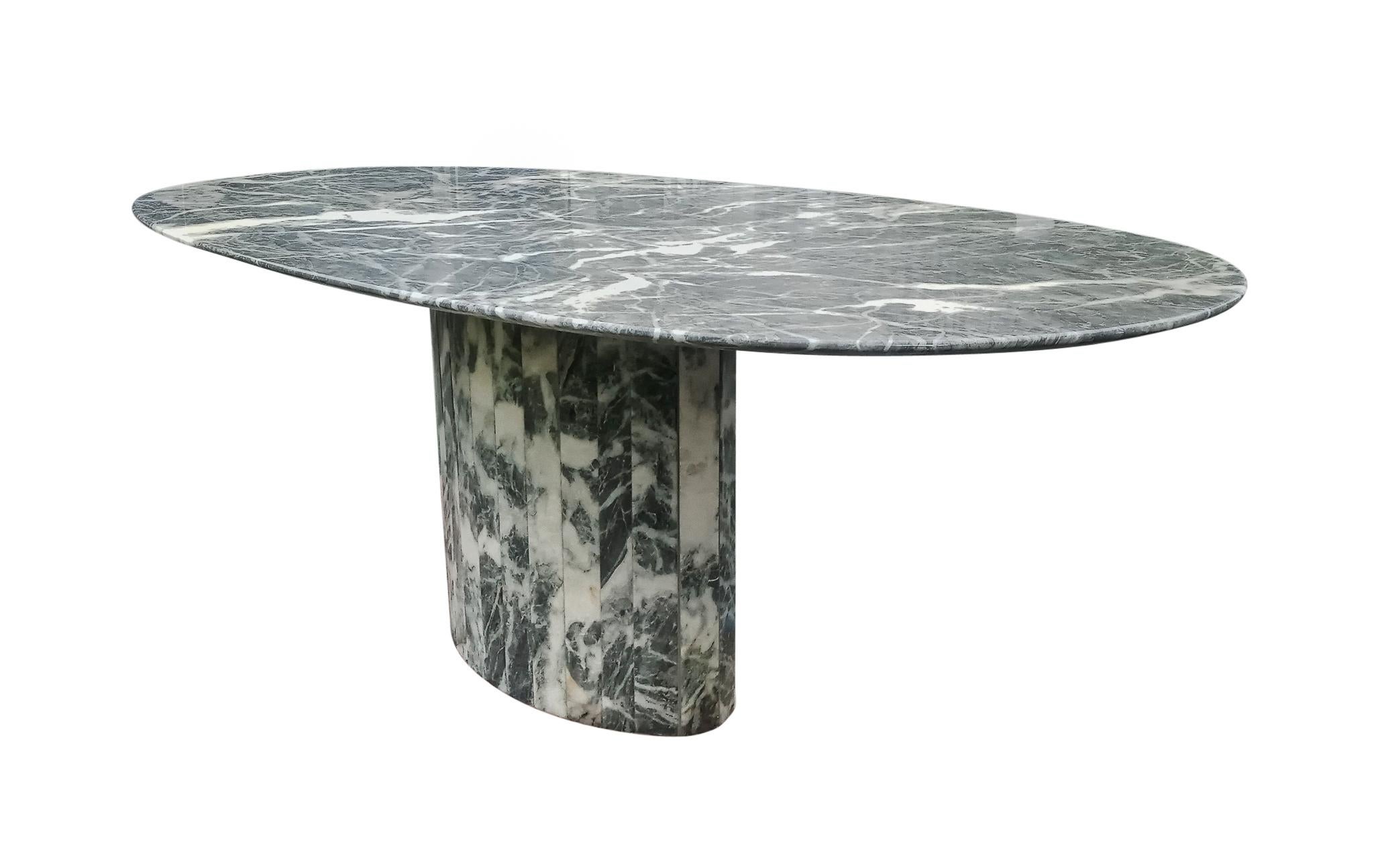 Late 20th Century Superb 1980s Italian Gray & White Exotic Marble Table Oval Top Segment Base