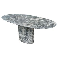 Superb 1980s Italian Gray & White Exotic Marble Table Oval Top Segment Base