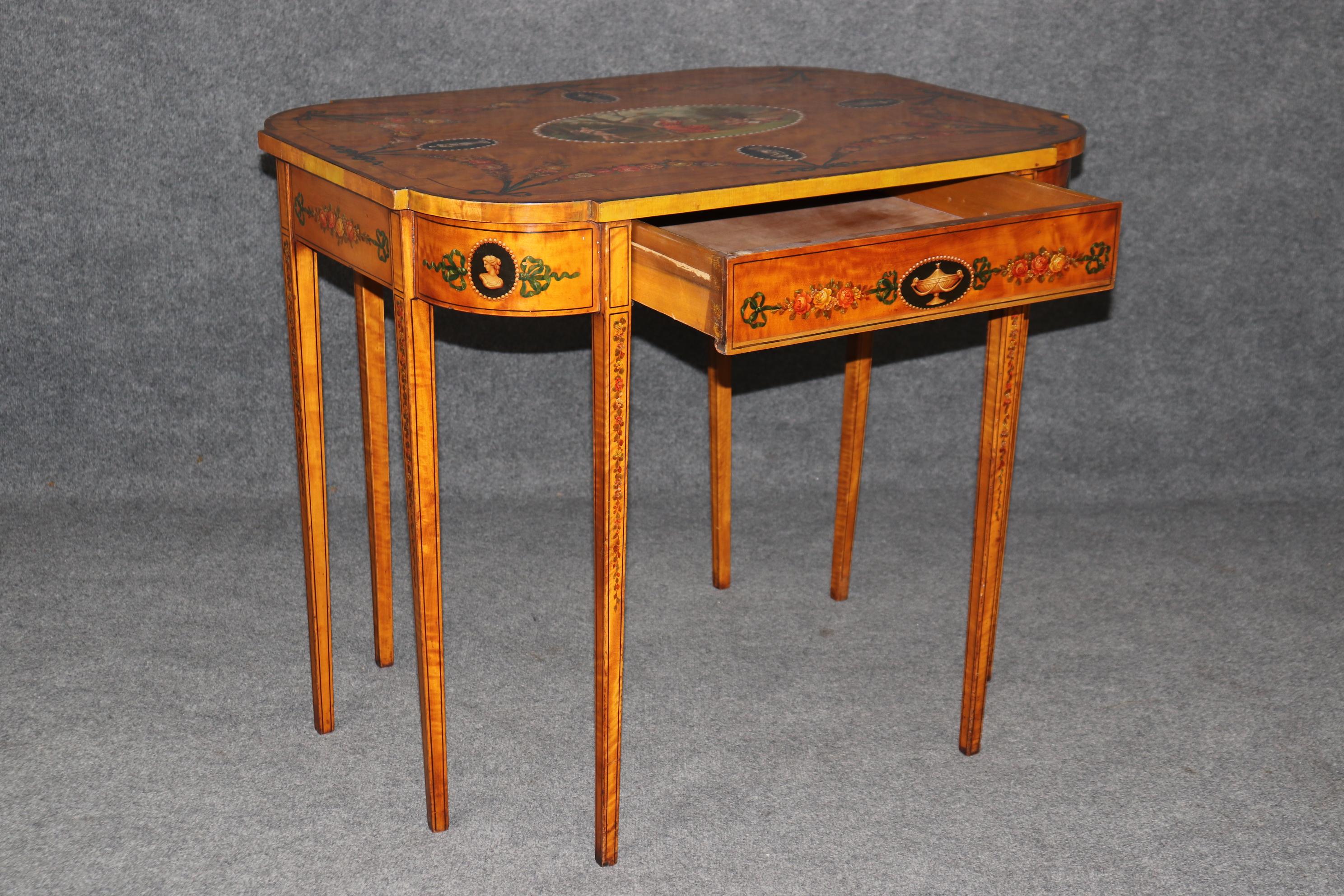 Style Adam Superbe table centrale anglaise du 19ème siècle décorée de peinture Adams en bois de citronnier en vente