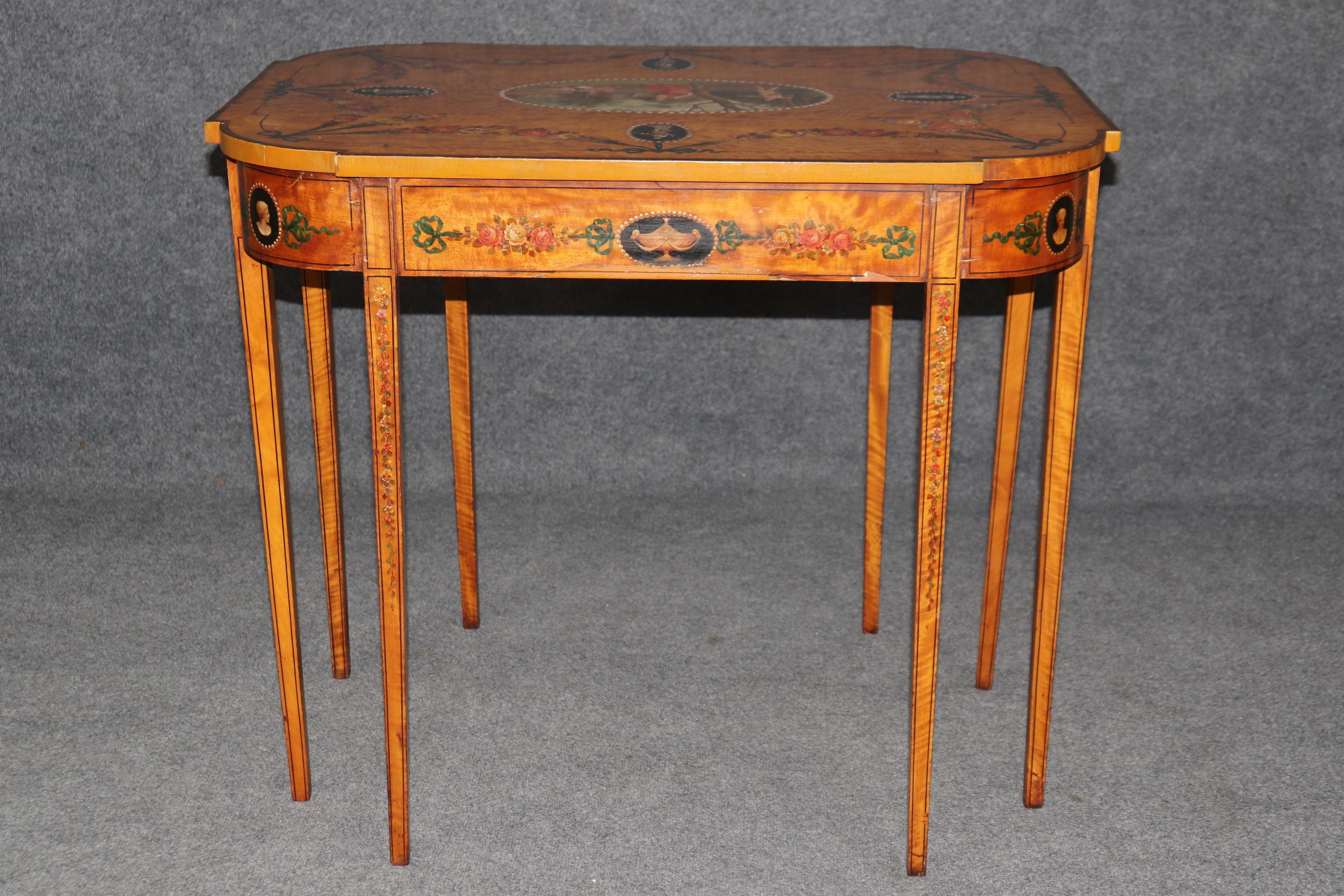 Superbe table centrale anglaise du 19ème siècle décorée de peinture Adams en bois de citronnier en vente 1
