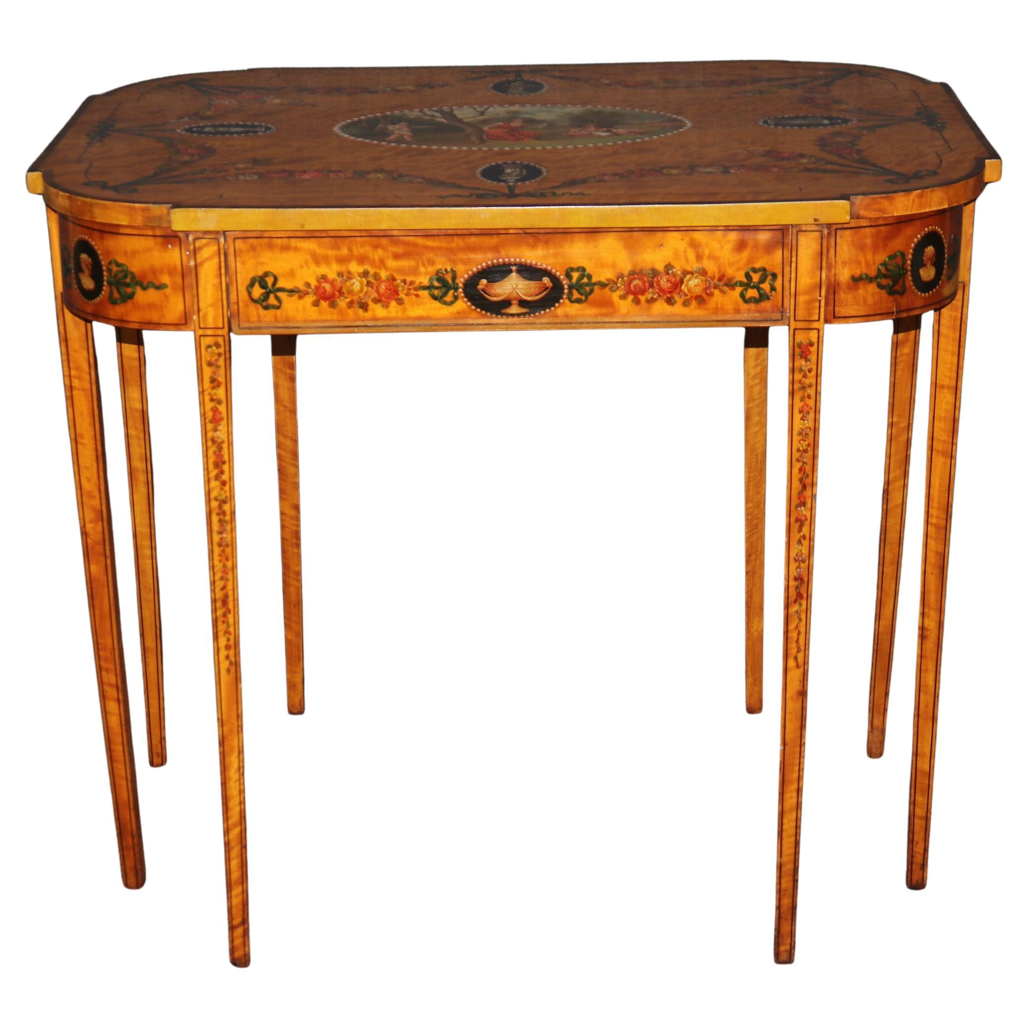 Superbe table centrale anglaise du 19ème siècle décorée de peinture Adams en bois de citronnier