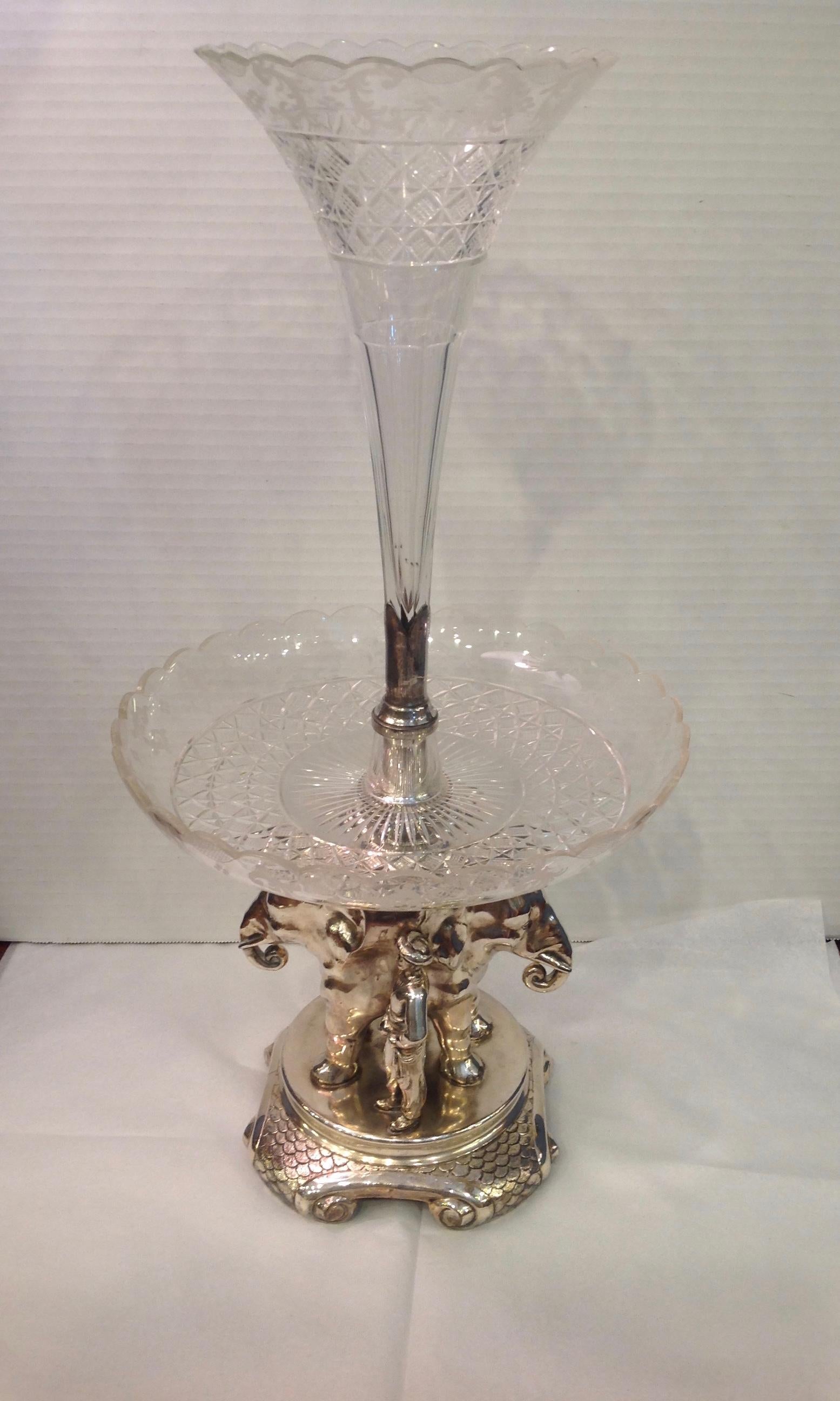 Superb 19th Century Anglo-Indian Style Elephant Motif Centerpiece / Epergne In Good Condition In West Palm Beach, FL