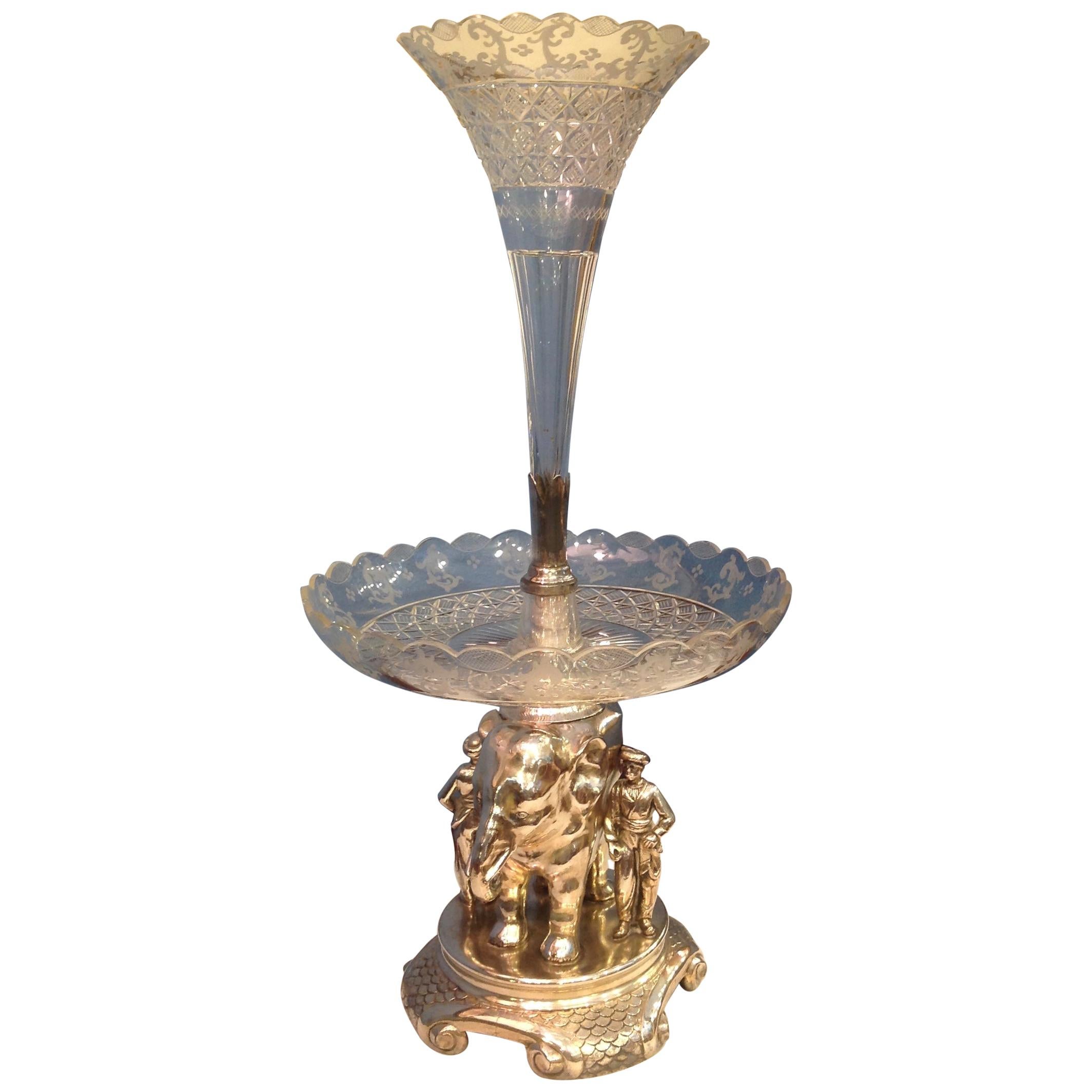Superb 19th Century Anglo-Indian Style Elephant Motif Centerpiece / Epergne