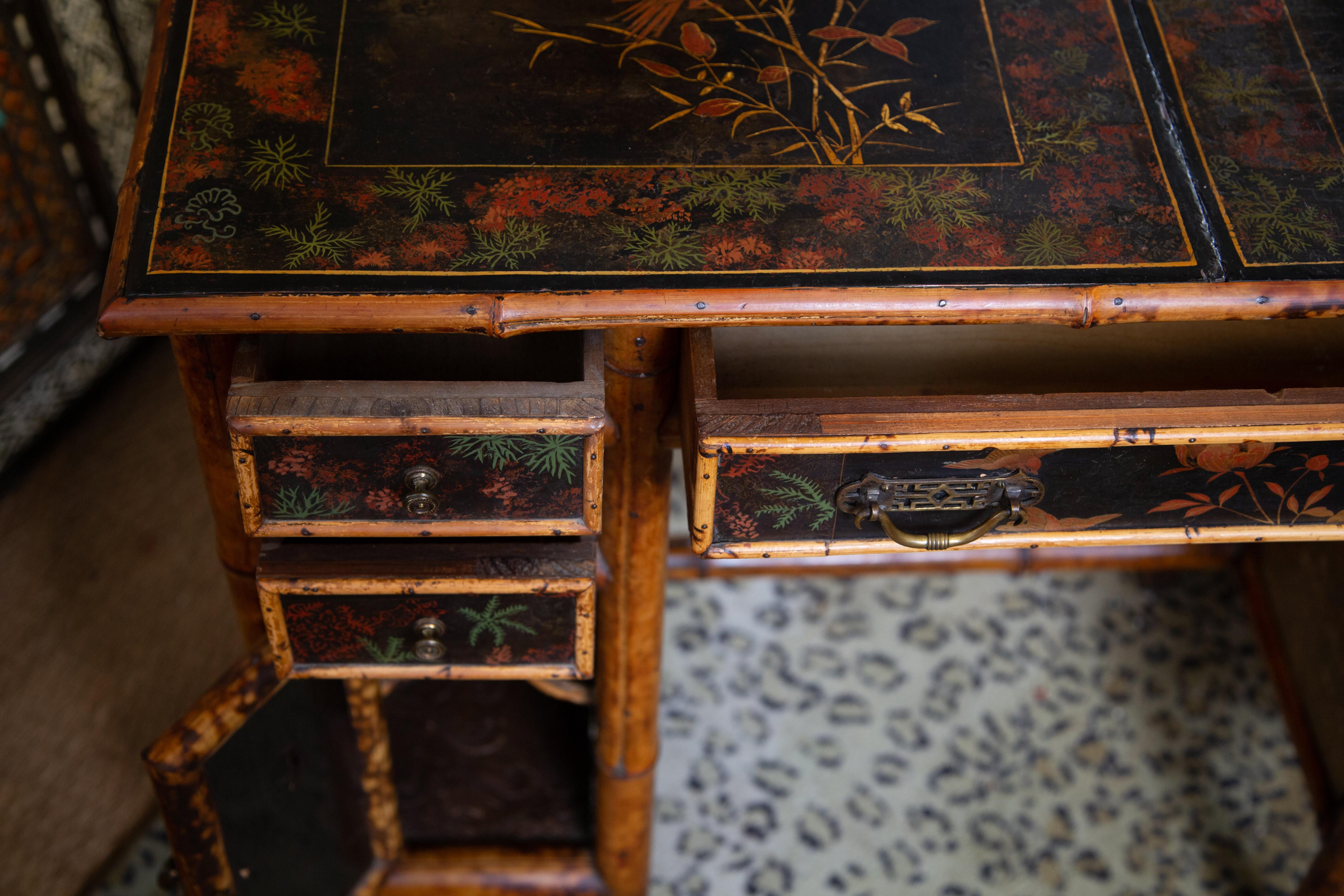 Superb 19th Century English Bamboo Lacquer Bamboo Desk 9