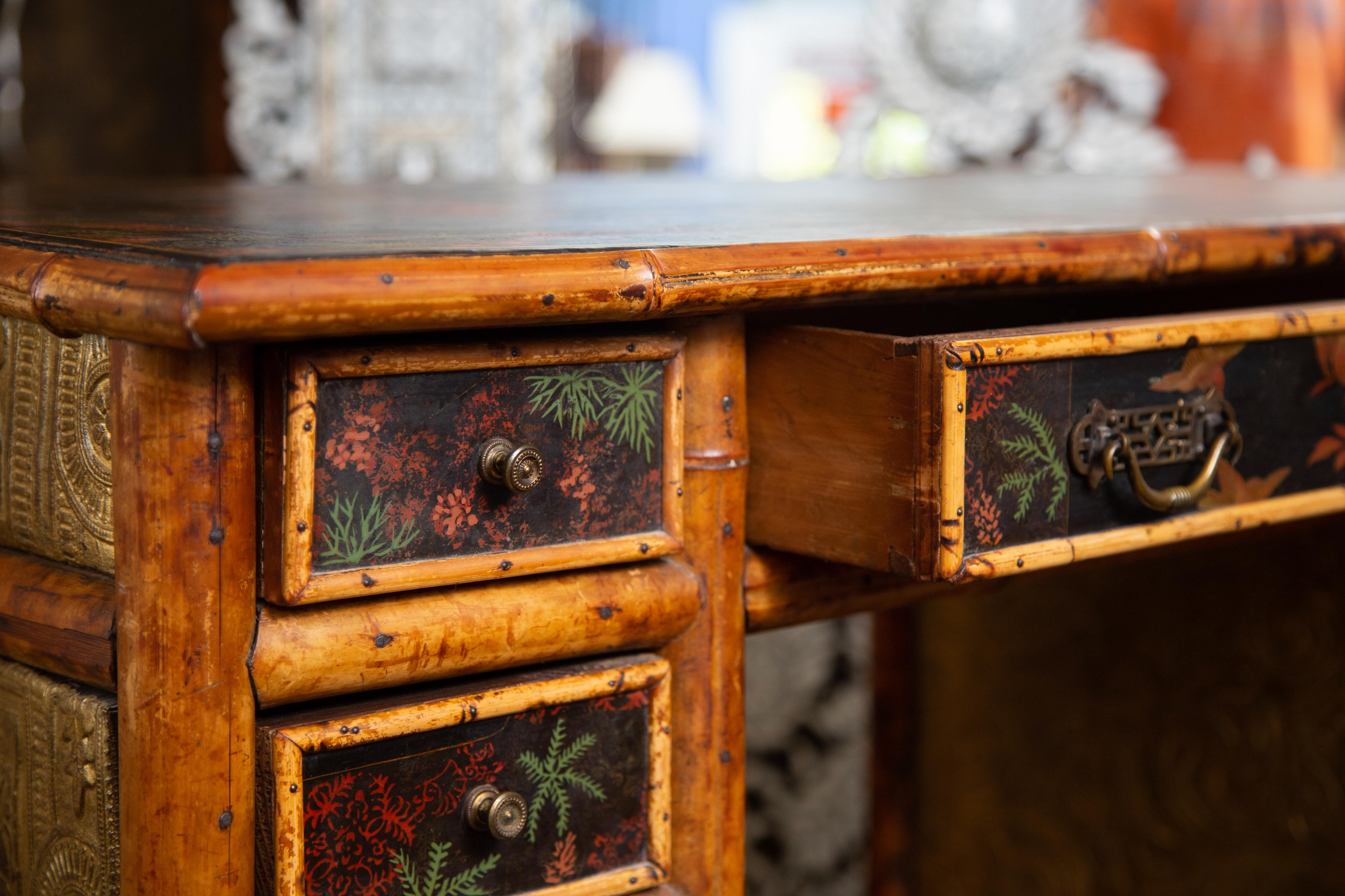 Superb 19th Century English Bamboo Lacquer Bamboo Desk In Good Condition In West Palm Beach, FL
