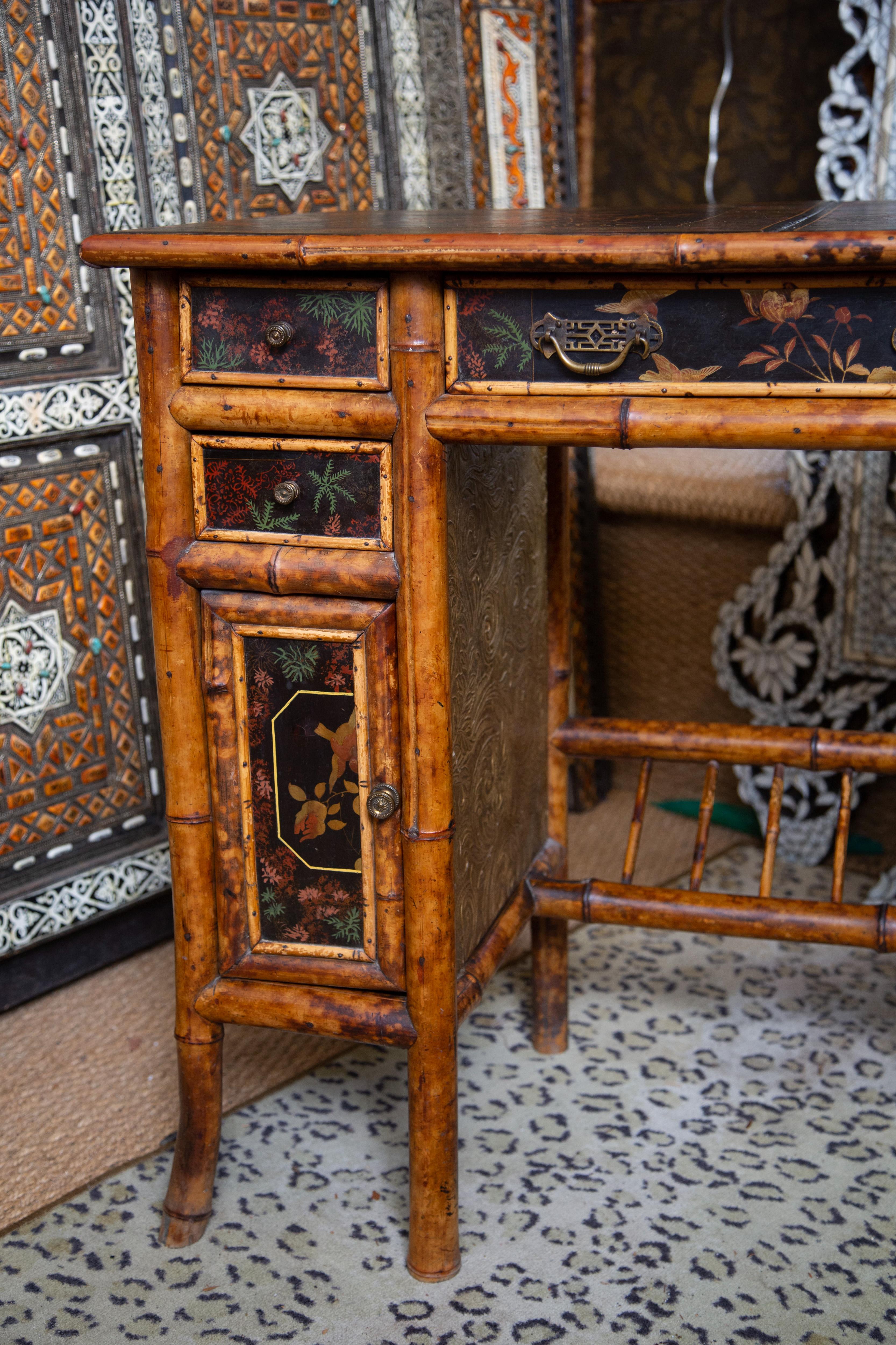 Superb 19th Century English Bamboo Lacquer Bamboo Desk 4