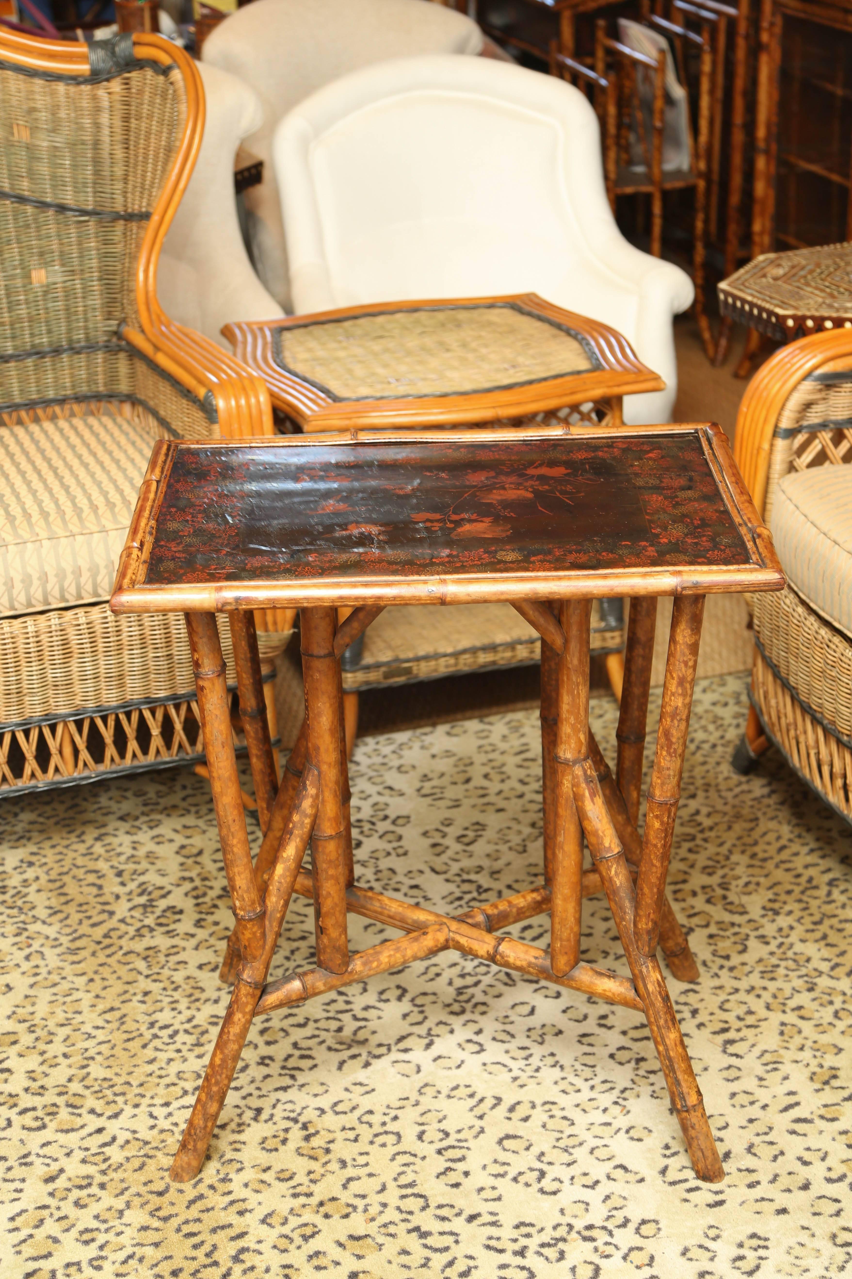 Superb 19th century English bamboo side table with japanning.