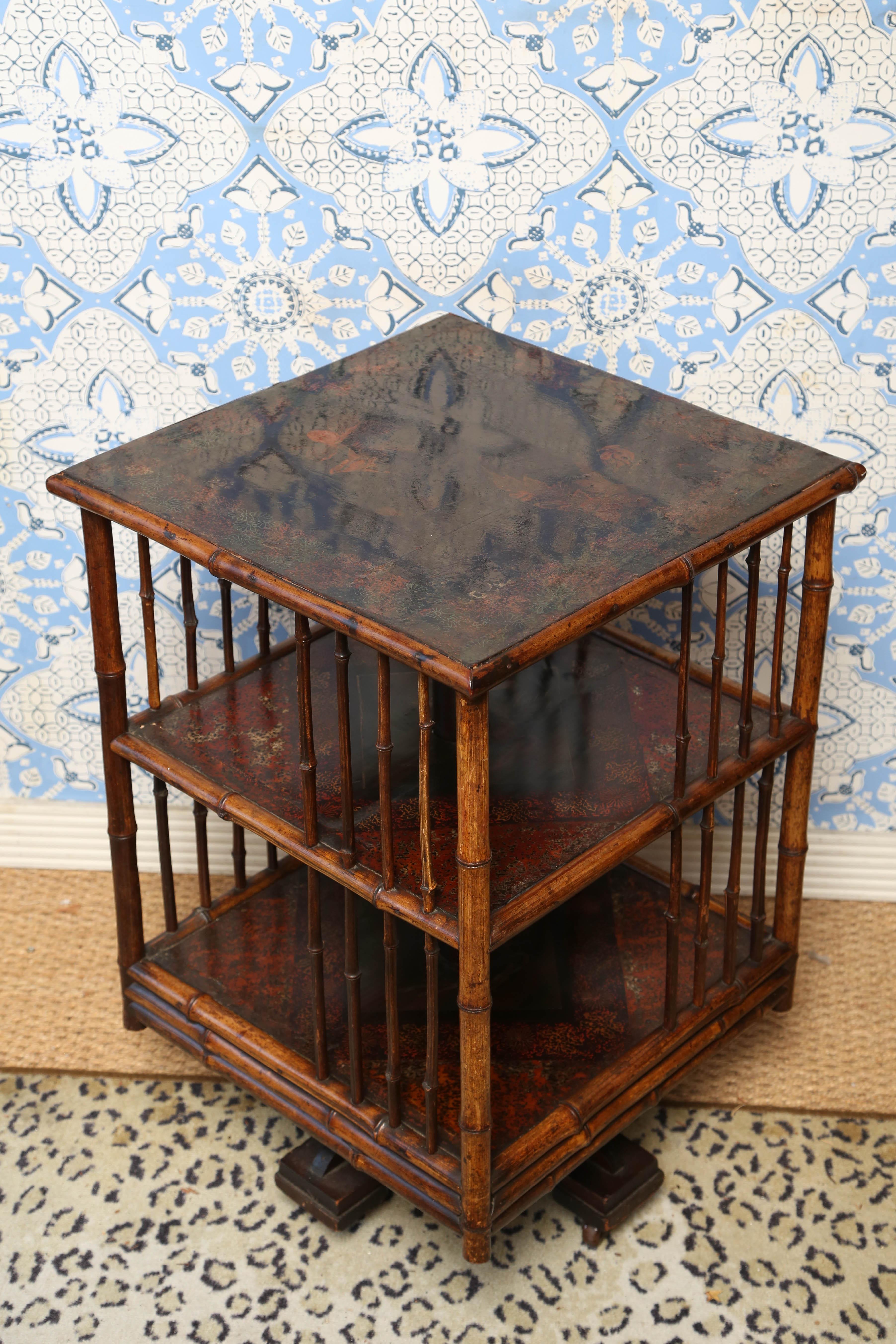 Superb 19th Century English Turning Bamboo Table on Wheels In Excellent Condition In West Palm Beach, FL