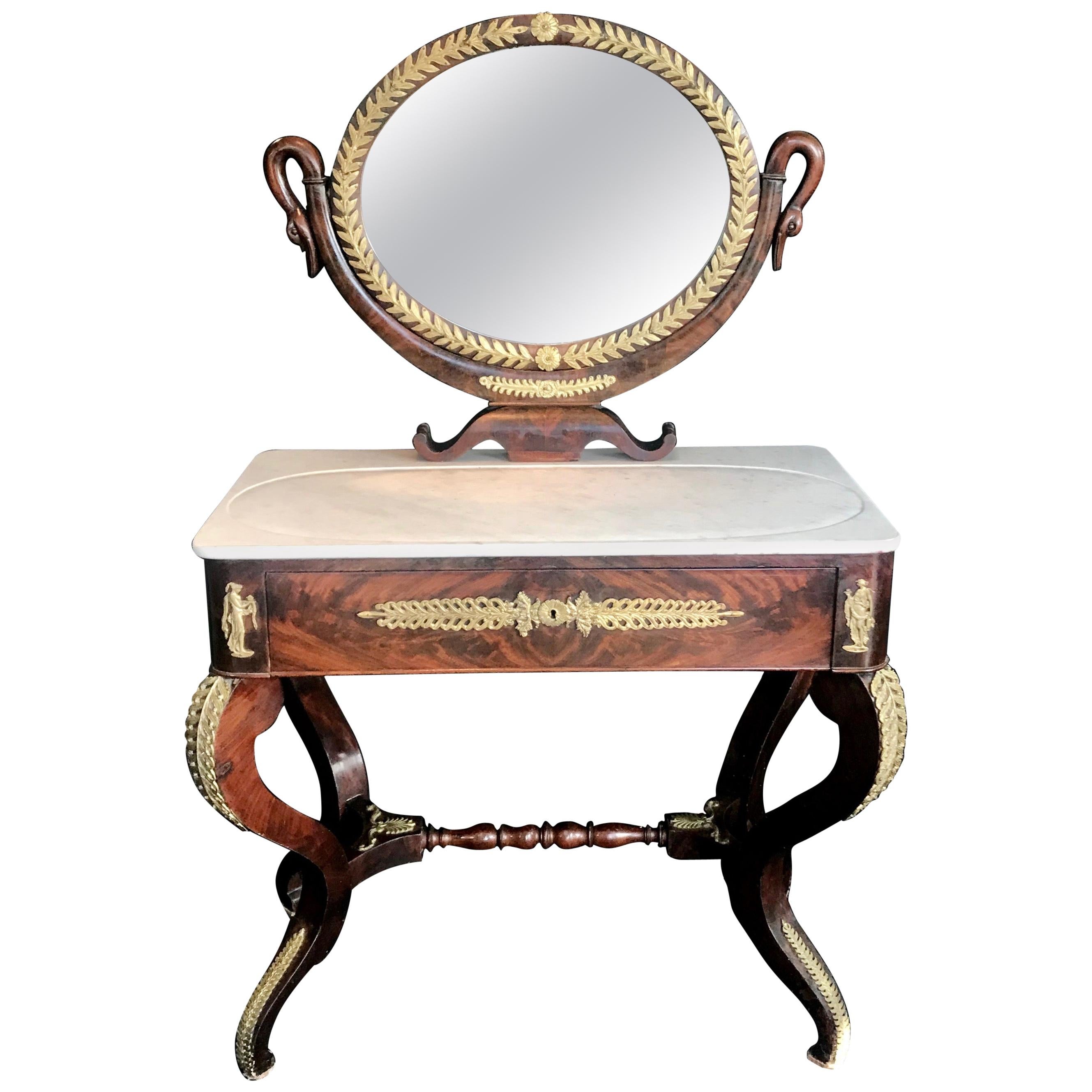 Superb 19th Century French Empire Neoclassical Mahogany Dressing Table Vanity For Sale