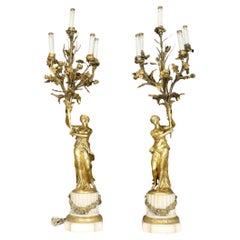 Superb 19th Century French Gilded Bronze Maiden Figural Candelabras Candelabrum