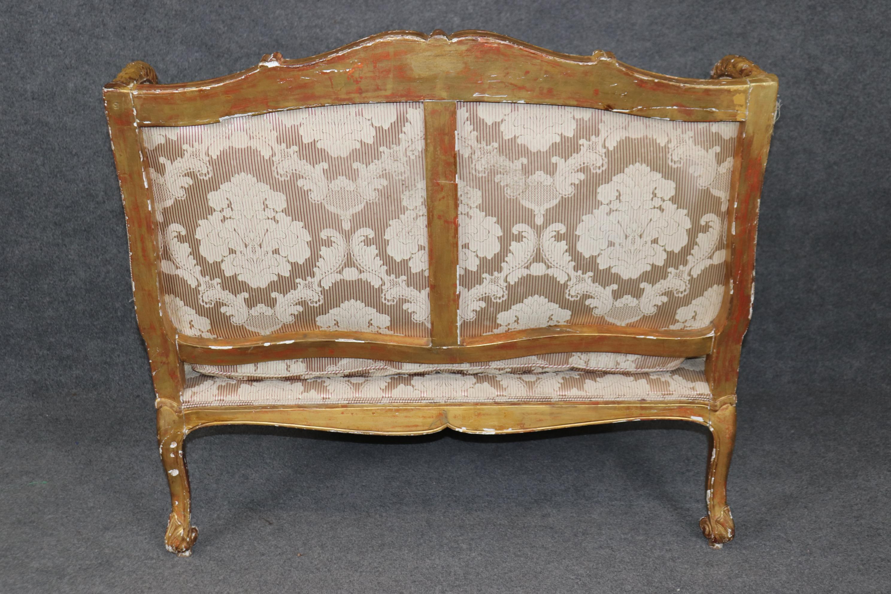 Silk Superb 19th century French Gilded Louis XV Style Marquis Bergere Chair  For Sale