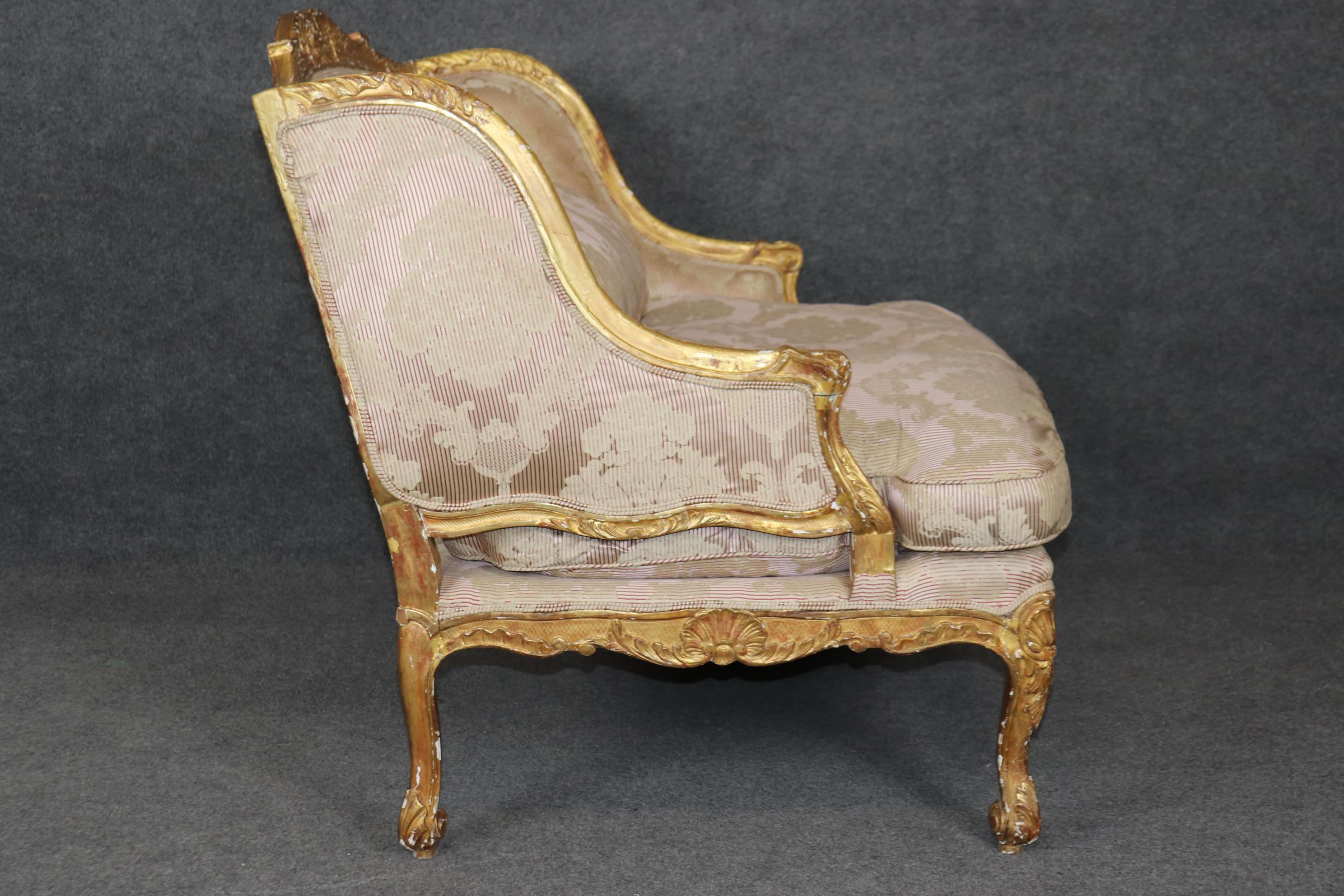 Superb 19th century French Gilded Louis XV Style Marquis Bergere Chair  For Sale 1