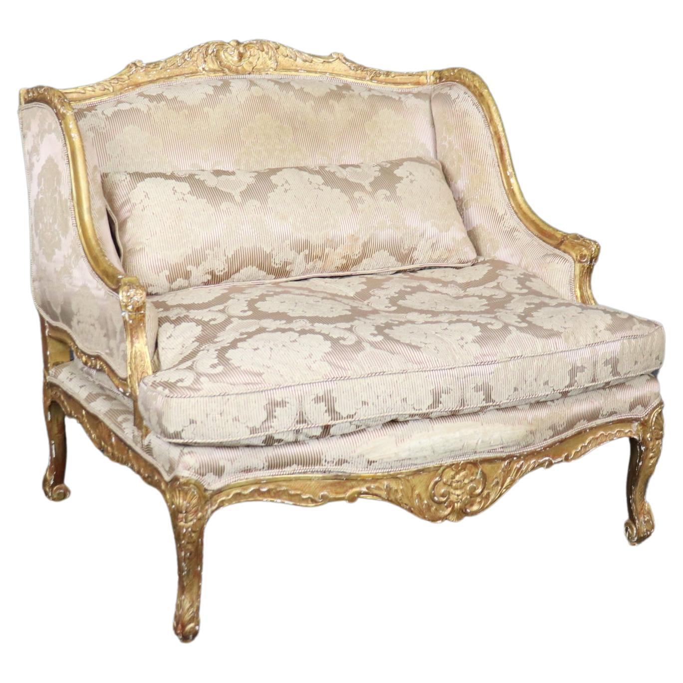 Superb 19th century French Gilded Louis XV Style Marquis Bergere Chair  For Sale