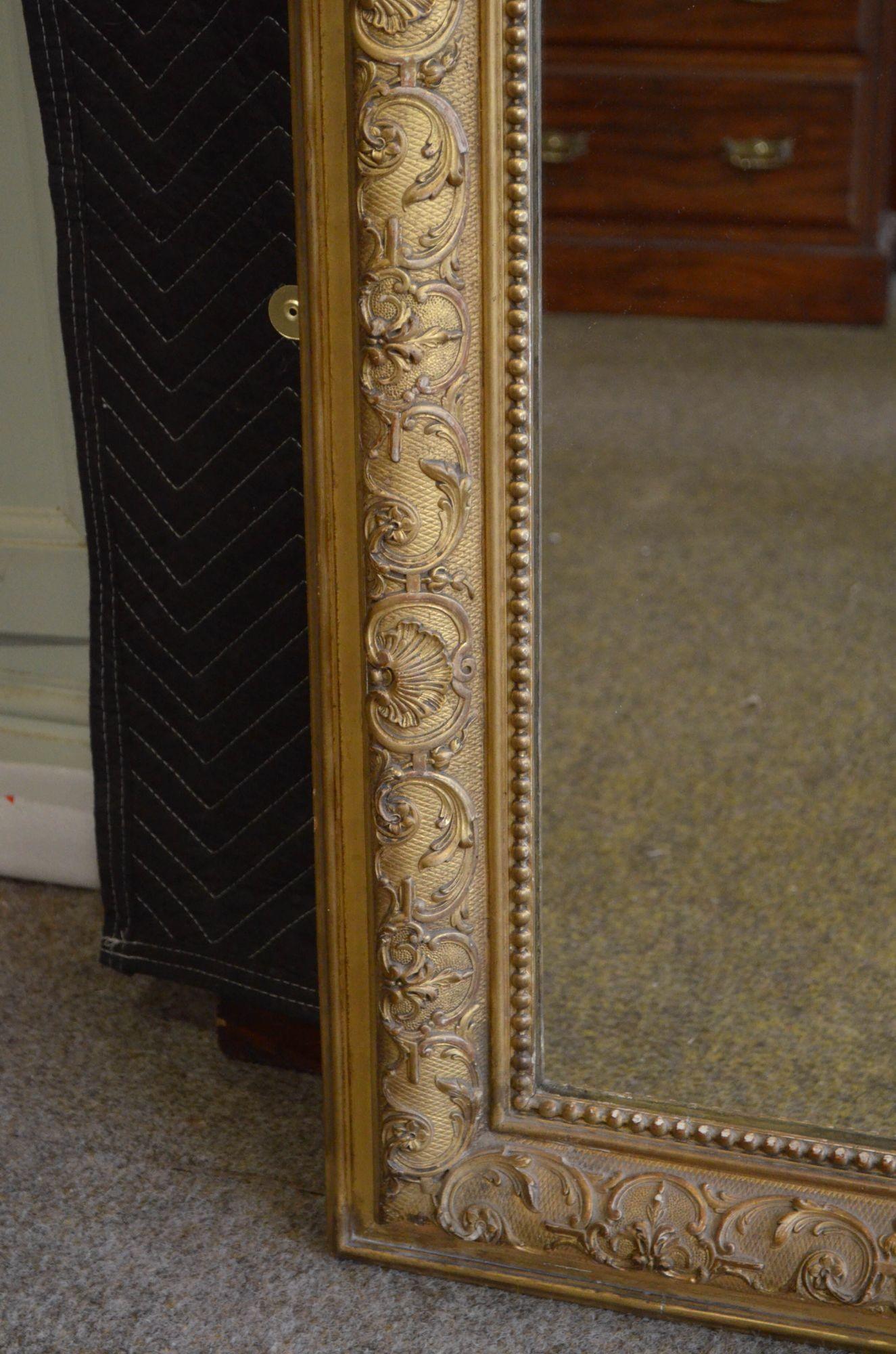 Gold Leaf Superb 19th Century Giltwood Floor Standing Mirror H203cm For Sale