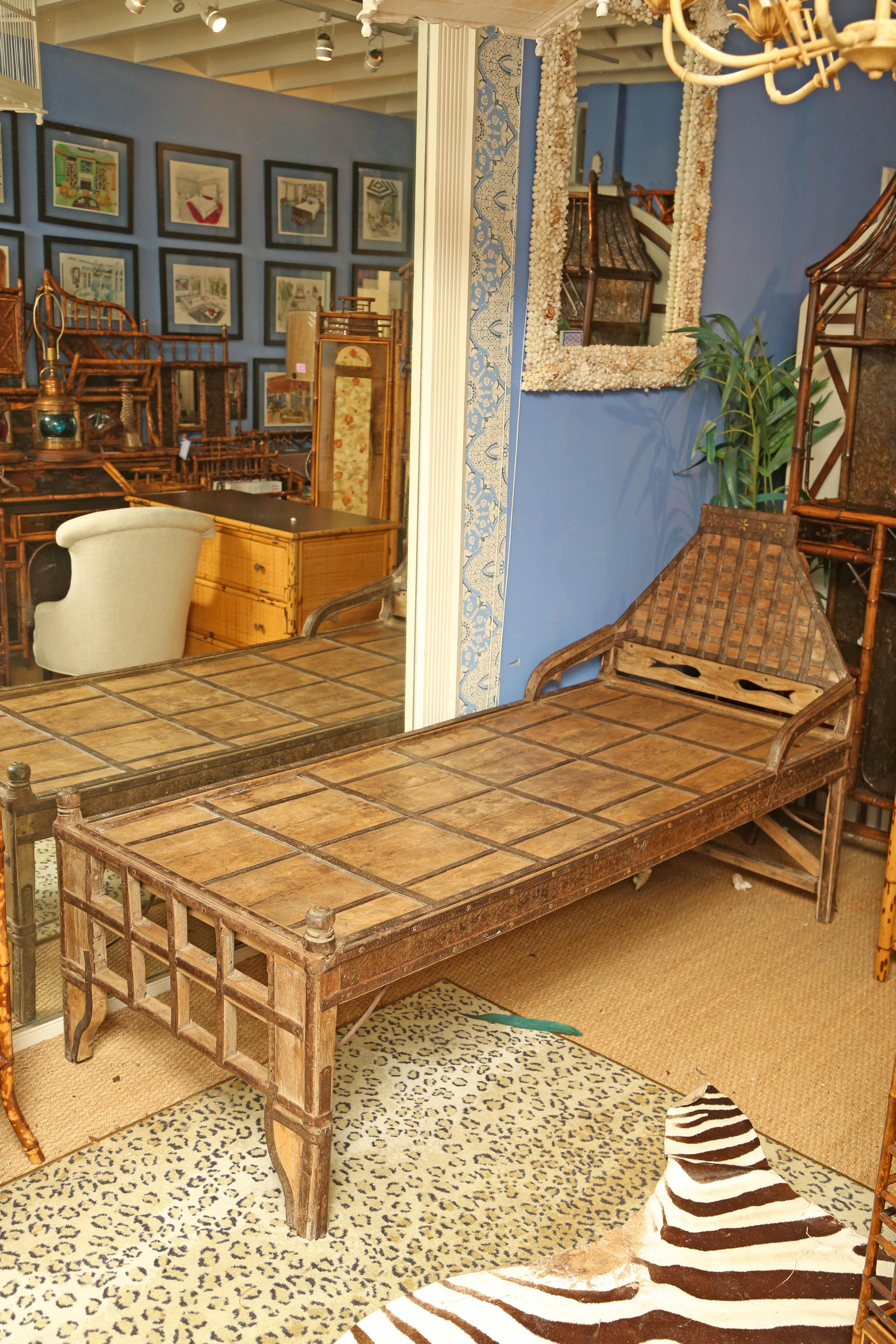 Superb 19th Century Indian Iron Mounted Bed  In Excellent Condition In West Palm Beach, FL