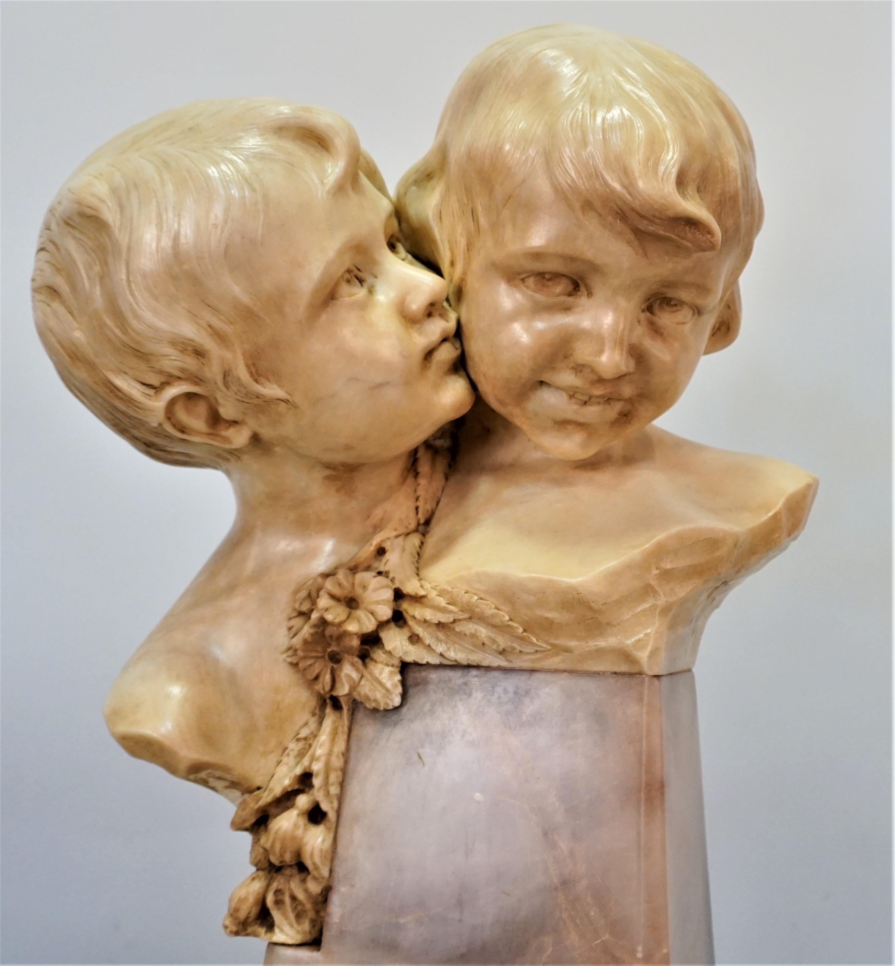 Sculpture young boy and girl highly detailed carving with lovely realistic pretty faces.